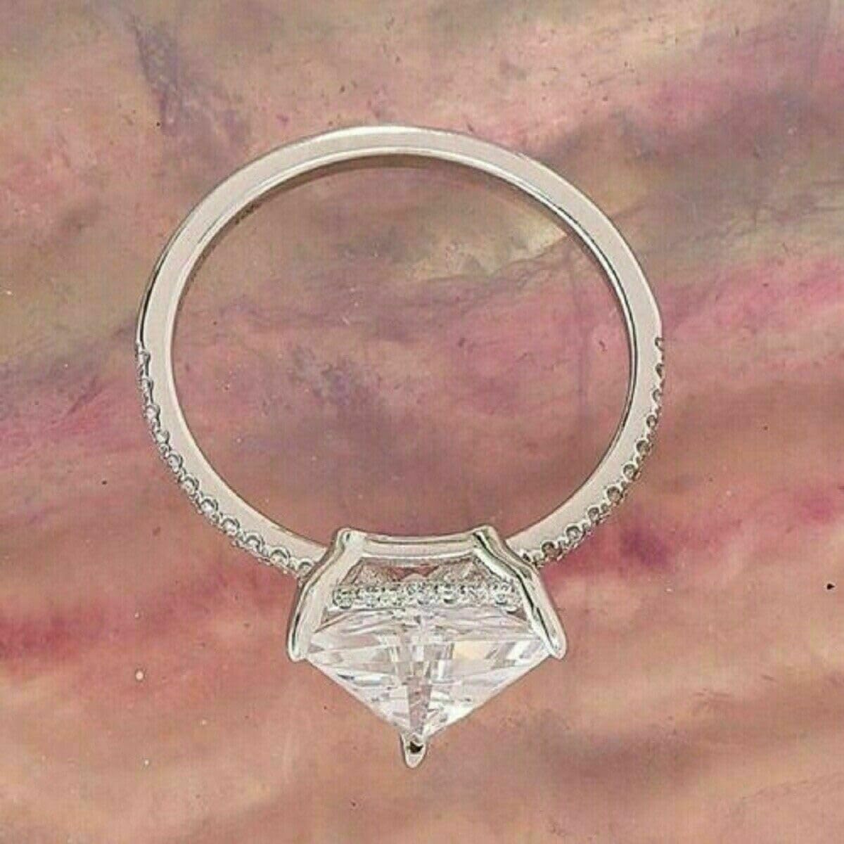 2 Ct Trillion Cut Diamond Solitaire Hidden Halo Engagement Ring for Women - 14K White Gold Plated 925 Sterling Silver Handmade Wedding Promise Ring - Perfect for Proposals, Anniversaries & Special Occasions