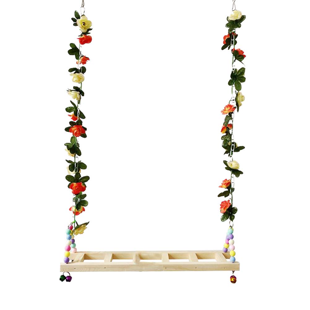 Baluue Large Wooden Bird Swing Stand - Chew Toy for Parrots, Cockatiels & Large Birds - Stainless Steel Cage Accessory for Play & Exercise - Perfect for Parrot Cages & Aviaries