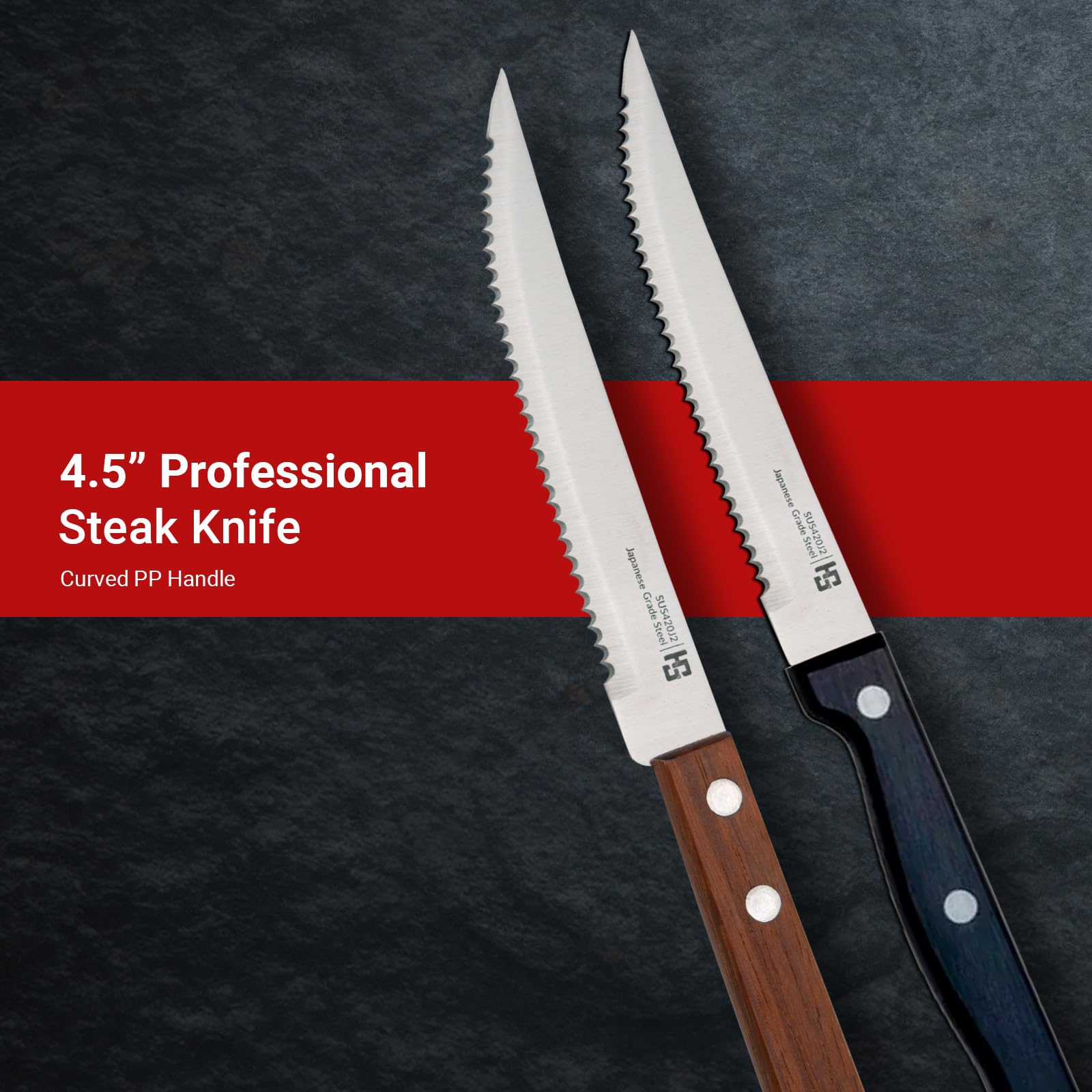 4.5 Inch Professional Steak Knife - Japanese SUS420J2 Stainless Steel Blade with Ergonomic Medium Handle - Sharp Kitchen Knife for Home & Restaurant Use - Perfect for Cutting Steak, Meat, and BBQ Dishes
