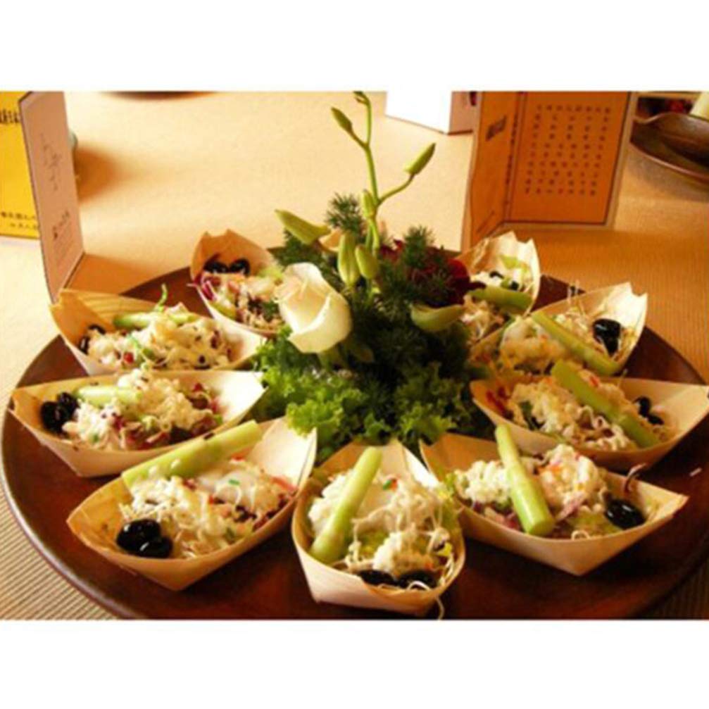 DOITOOL 100pcs Wooden Snack Trays - Natural Boat-Shaped Serving Platters for Appetizers, Nibbles & Party Food - Perfect for Weddings, BBQs, Picnics & Catering Events