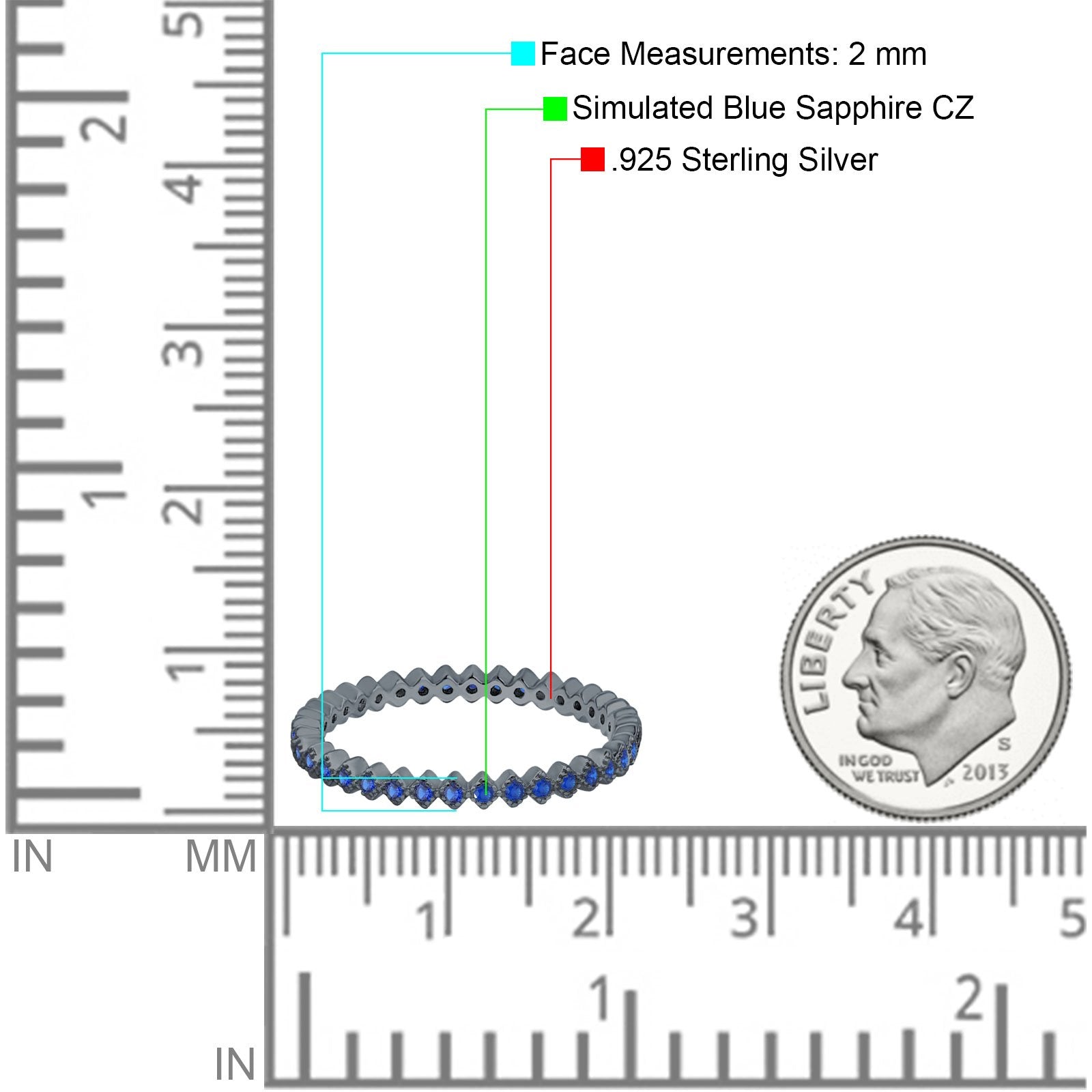 2mm Full Eternity Wedding Band Ring - Simulated Cubic Zirconia 925 Sterling Silver - Perfect for Engagement, Anniversary & Bridal Jewelry Gifts