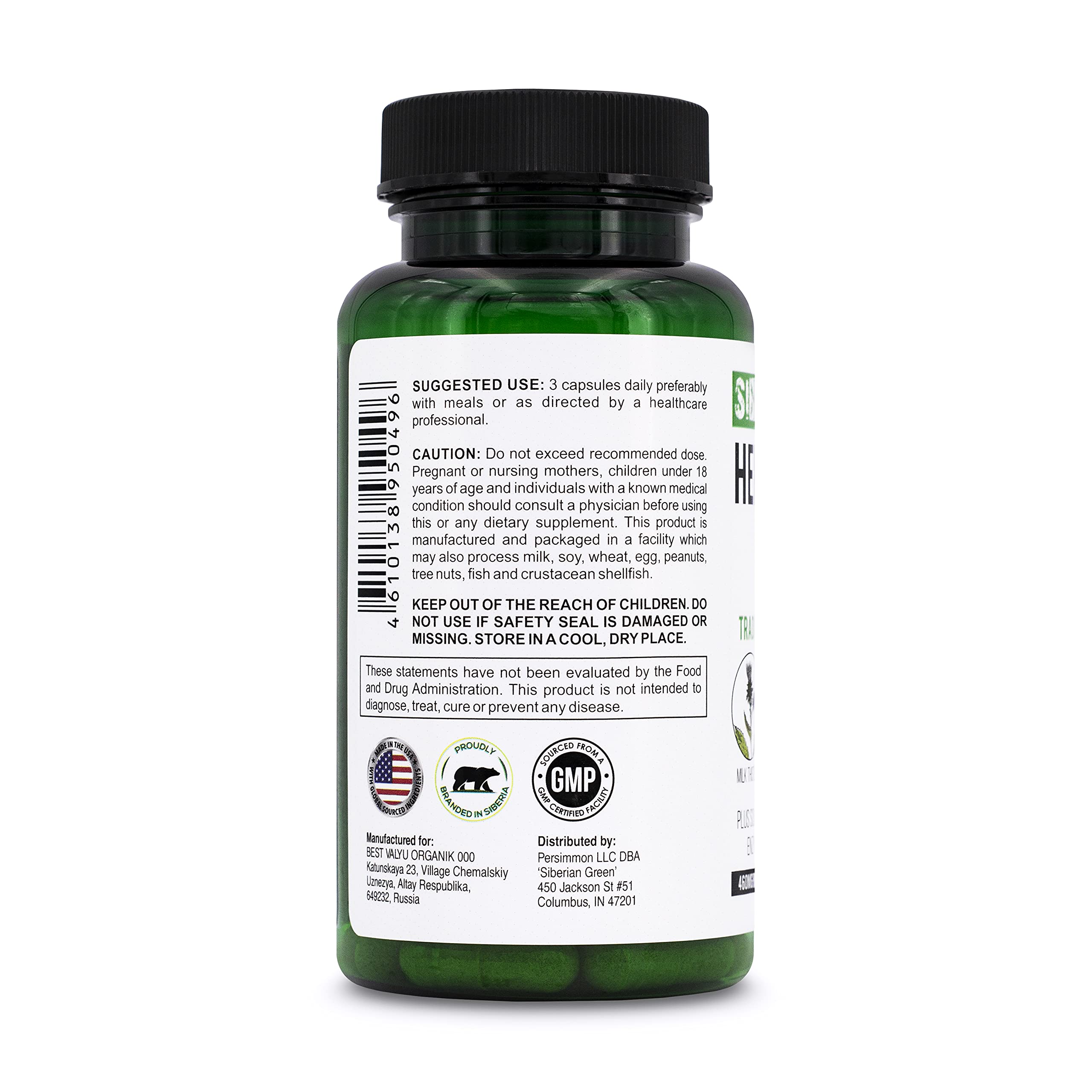 Siberian Green Herbal Liver Detox Supplement with Milk Thistle, Artichoke & Dandelion – 60 Capsules for Liver Health Support | Traditional Siberian Formula with Enzymes | Natural Detox & Cleansing for Daily Wellness