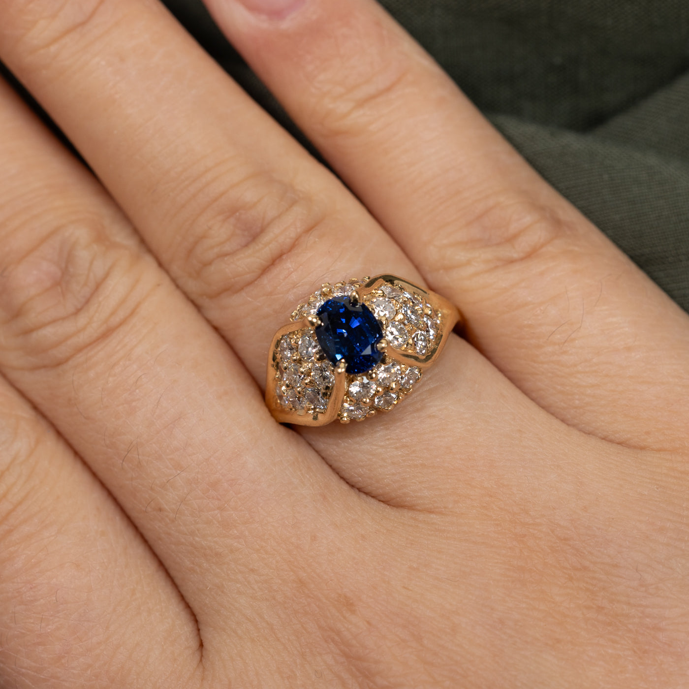 1.14ct Sapphire & Diamond Cluster Dome Ring - 1.43ctw, Size 5.75 | Elegant Engagement, Anniversary & Wedding Jewelry Gift for Women