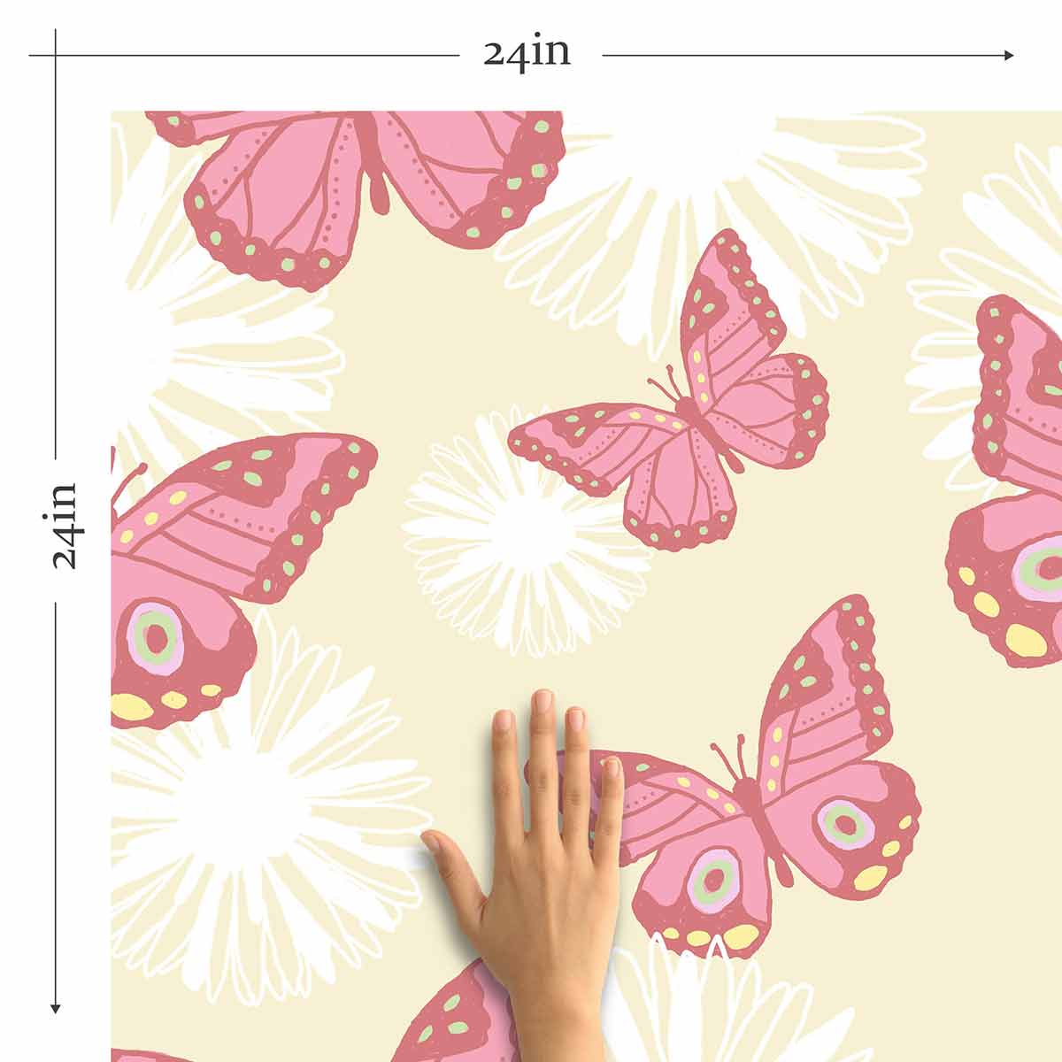 Pink Butterfly Peel and Stick Removable Wallpaper - Self-Adhesive Decorative Wall Covering for Bedroom, Nursery, Kids Room & Home Decor