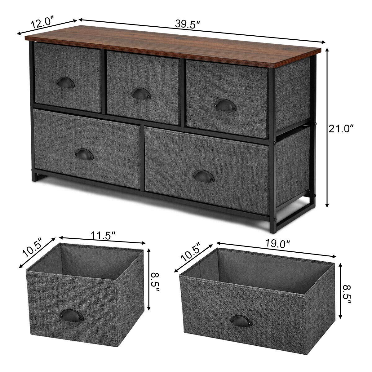 5-Tier Black Non-Woven Fabric Dresser Storage Organizer with Removable Folding Drawers & Steel Frame - Perfect for Clothes, Linens, Workout Gear, Leggings, Yoga Pants & Blankets - Ideal for Bedroom, Closet, Nursery and Dorm Organization