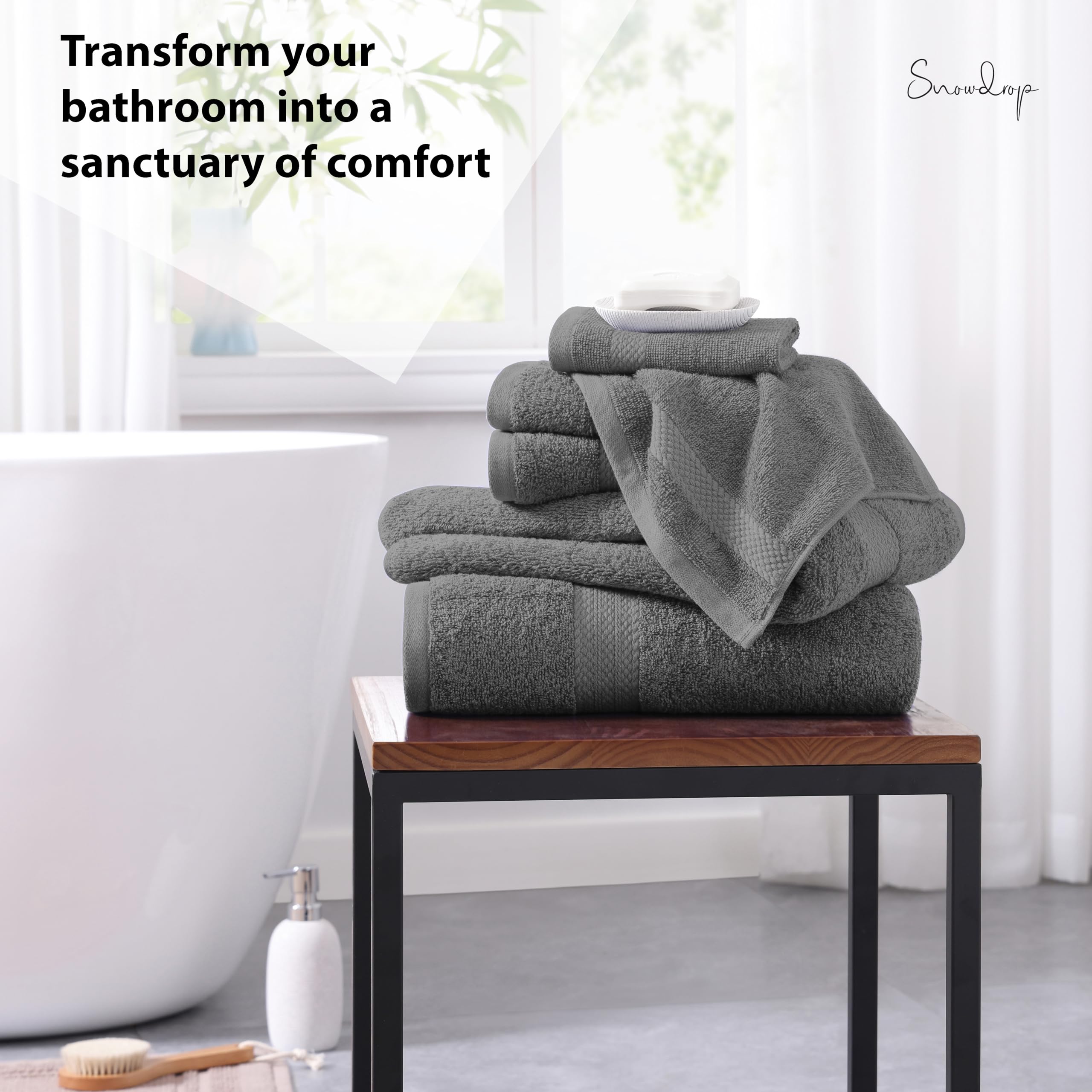 SNOWDROP 10-Piece Grey Bath Towel Set - 2 Large Bath Towels, 4 Hand Towels, 4 Washcloths | Ultra Absorbent Microfiber for Bathroom, Yoga, Pool & Hair Care | Soft Luxury Towels for Spa, Gym & Home Use
