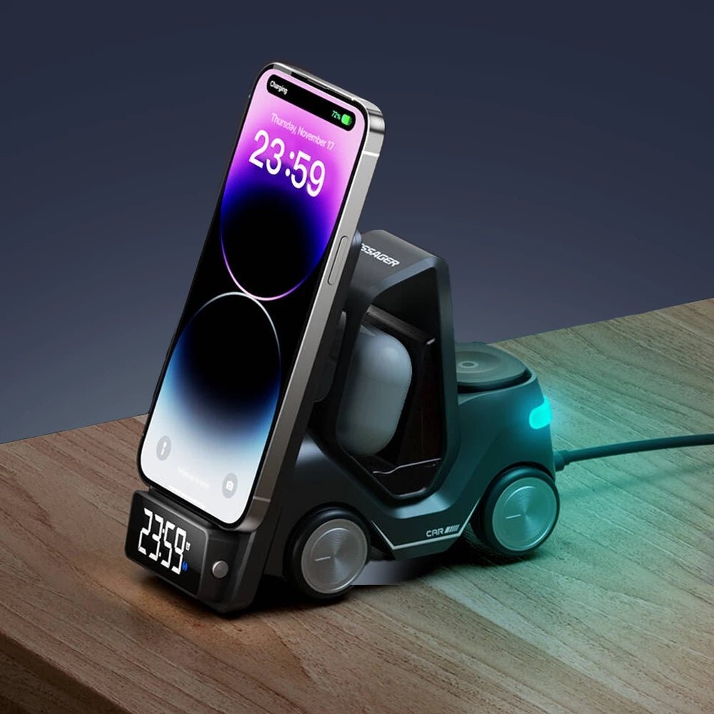 ThunderBolt 3-in-1 Wireless Charging Station - Fast Qi-Certified Charger for iPhone, AirPods & Apple Watch - Perfect for Home, Office & Travel