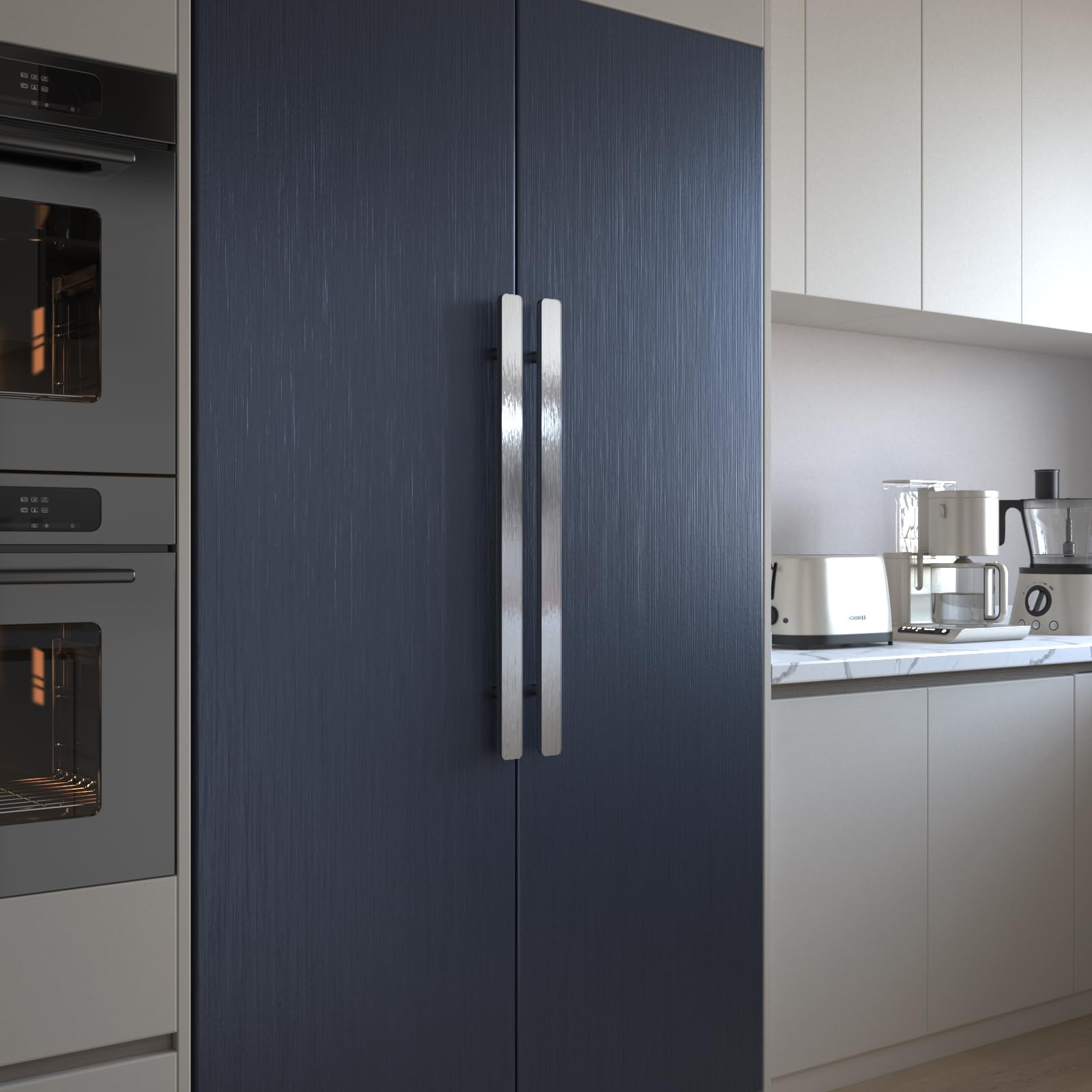 VEELIKE Brushed Blue Stainless Steel Contact Paper - 15.7''x118'' Heavy Duty Peel & Stick Removable Wallpaper for Appliances, Fridge, Dishwasher & Kitchen Backsplash | Durable Metallic Finish for Home Decor & DIY Projects