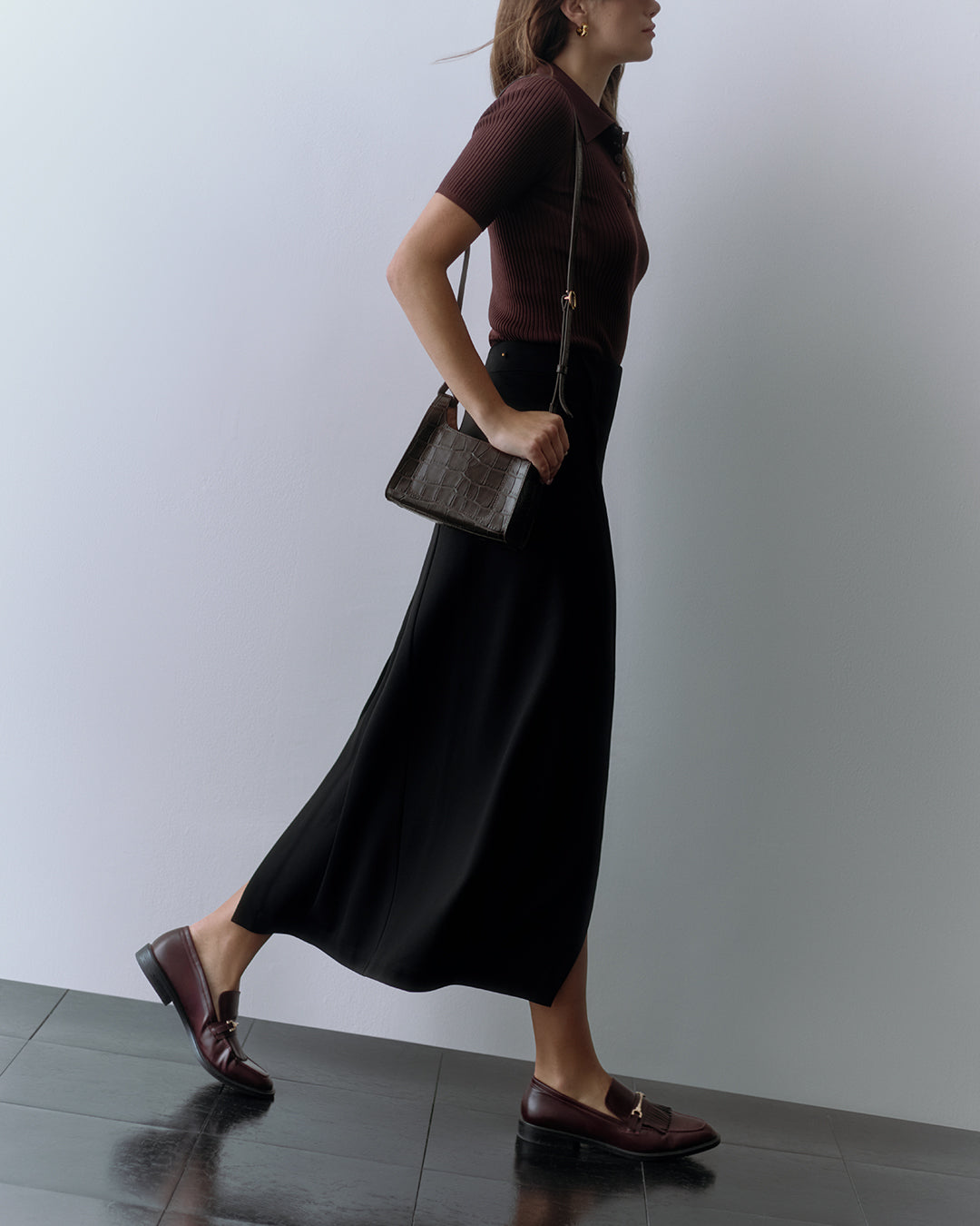 Mini Double Loop Crossbody Bag (Crocodile Embossed) - Stylish & Compact Purse for Women, Perfect for Everyday Use, Travel, and Parties