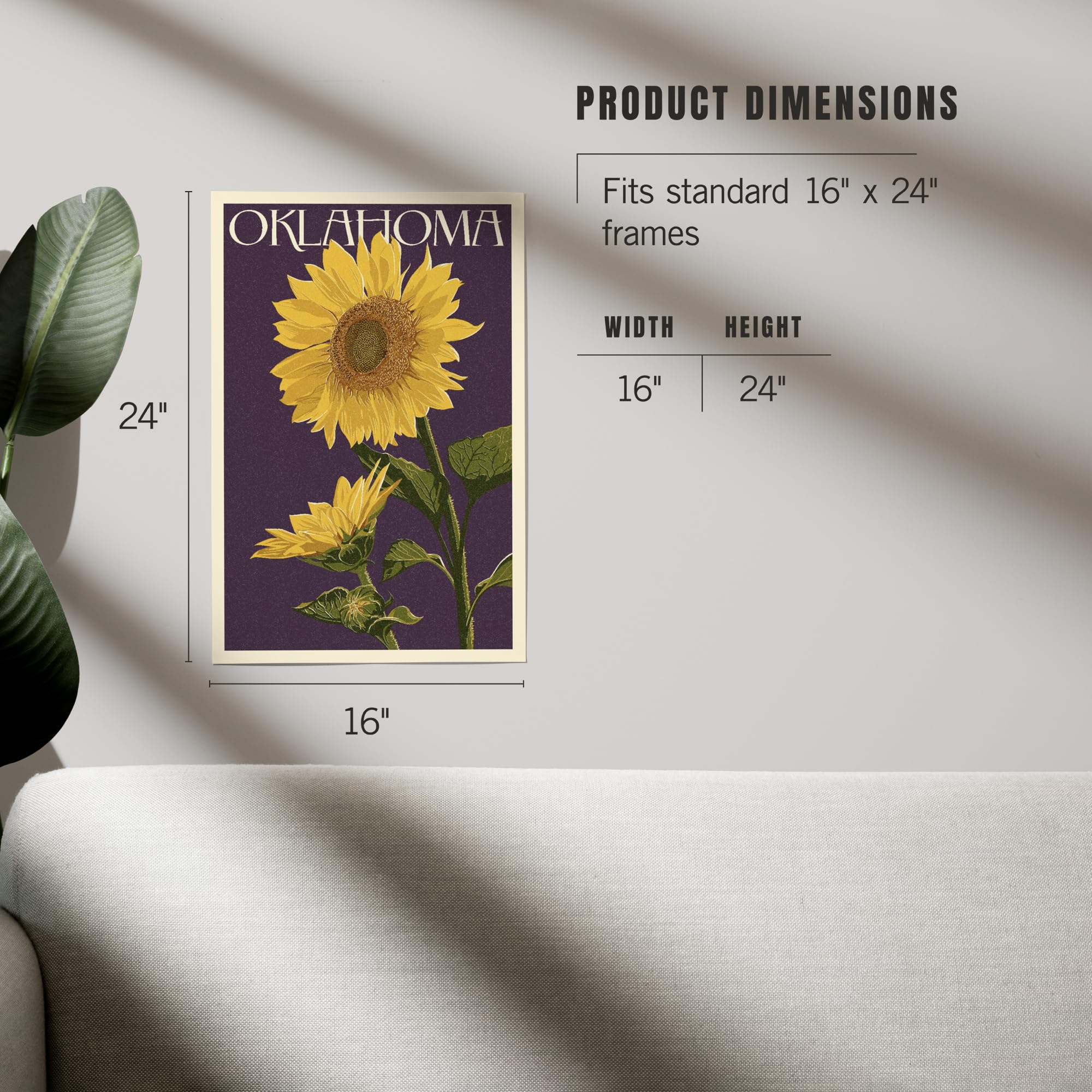 Lantern Press 16x24 Inch Giclee Art Print - Oklahoma Sunflowers Wall Decor, Letterpress Quality - Perfect for Living Room, Bedroom & Office Decor