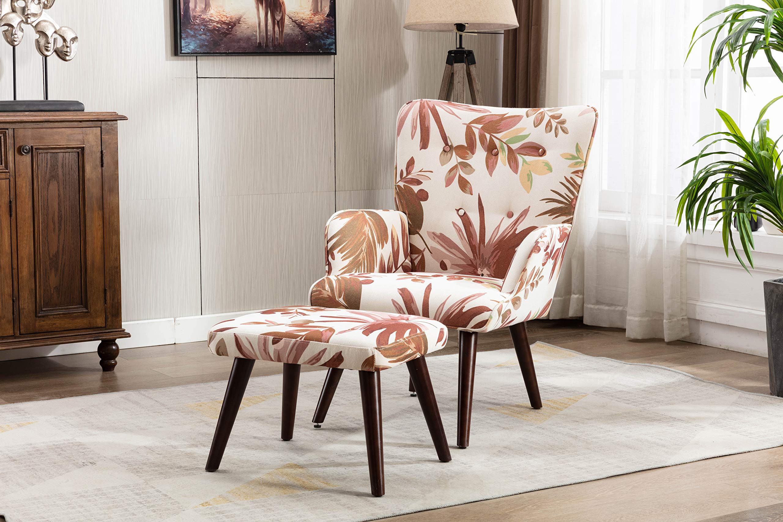 HomVent Velvet Accent Chair with Ottoman Set - Solid Wood Legs Upholstered Armchair for Living Room & Bedroom - Comfy Reading Lounge Chair in Brown - Perfect for Relaxing, Reading or Decorating Your Home