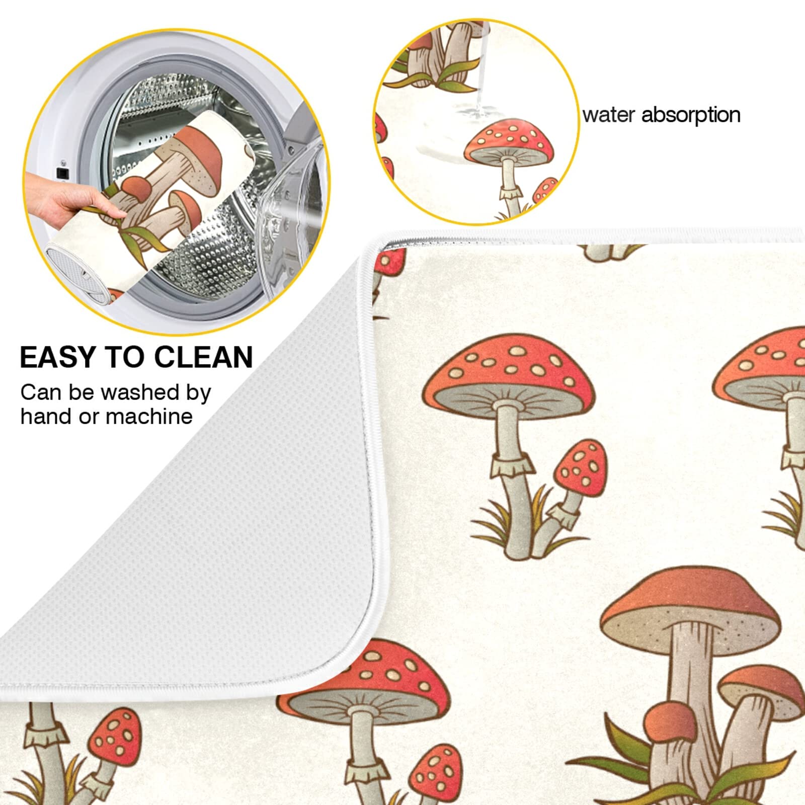 Amanita Red Mushroom Dish Drying Mat 18x24in - Absorbent Kitchen Counter Mat for Coffee Maker & Dishes