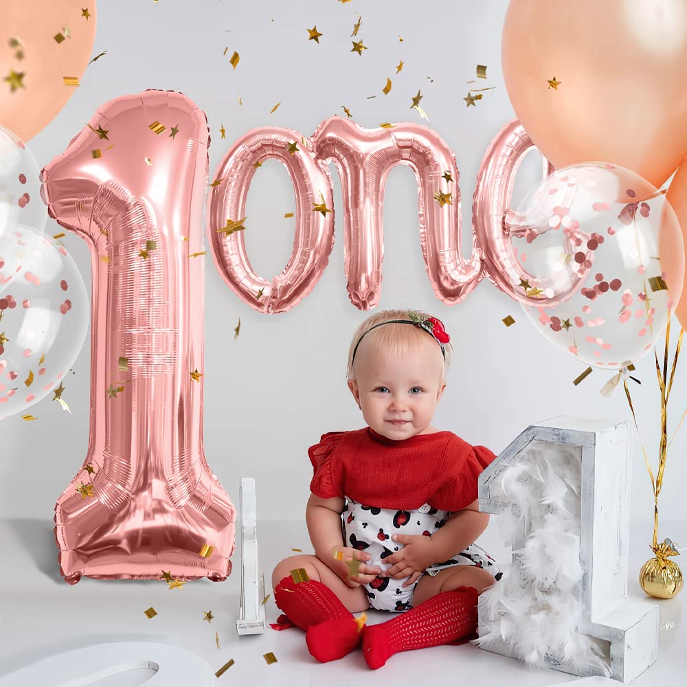 Rose Gold Number 1 Balloon - First Birthday Decorations for Boys & Girls - 1st Birthday Party Supplies - Baby Shower & Birthday Celebration Decor