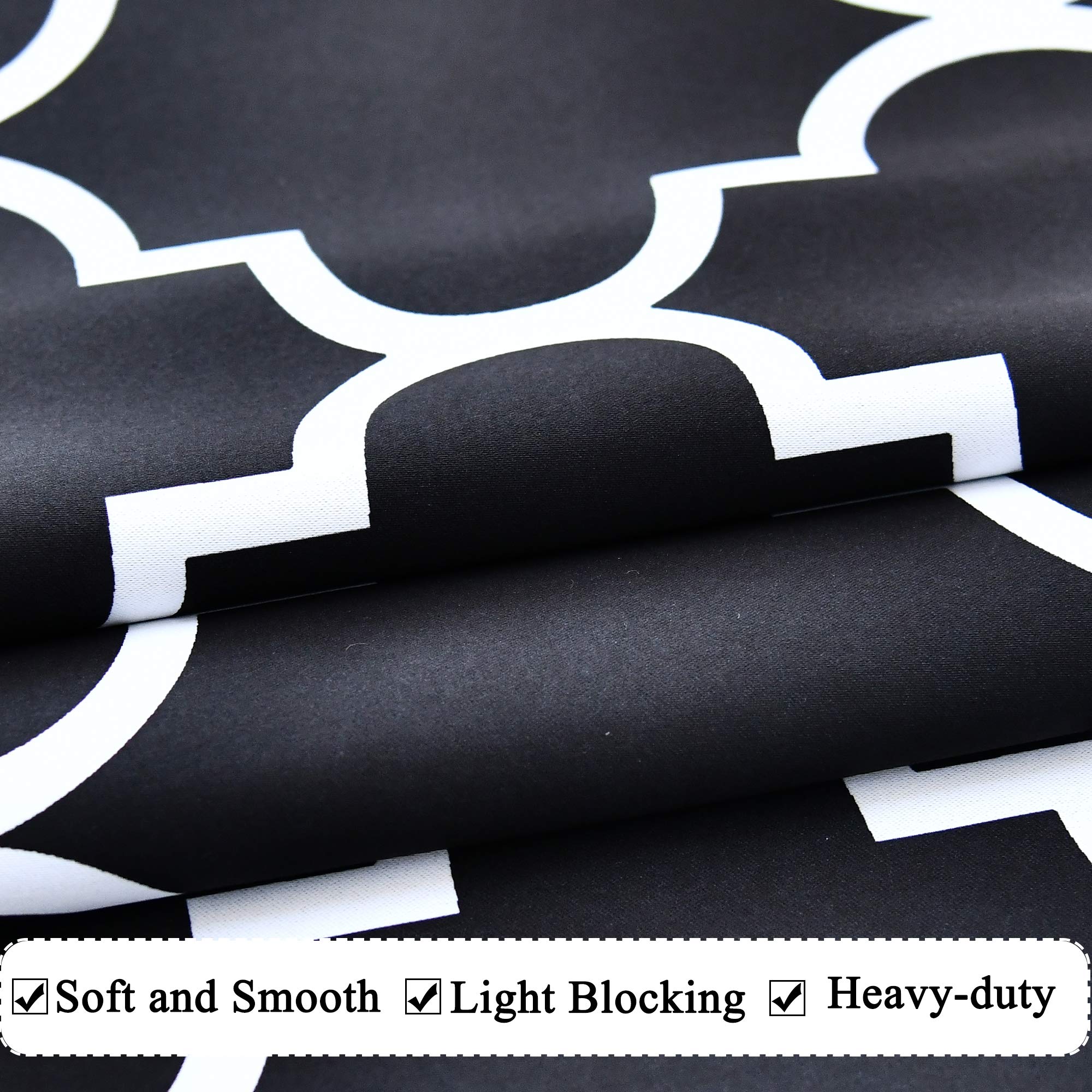 KEQIAOSUOCAI Blackout Window Curtains - Moroccan Geometric Lattice Design, Thermal Insulated Rod Pocket Valance for Kitchen, Living Room, Bathroom - 25x36 Inches (Black, 2 Panels) | Perfect for Small Windows, Cafes & Home Decor