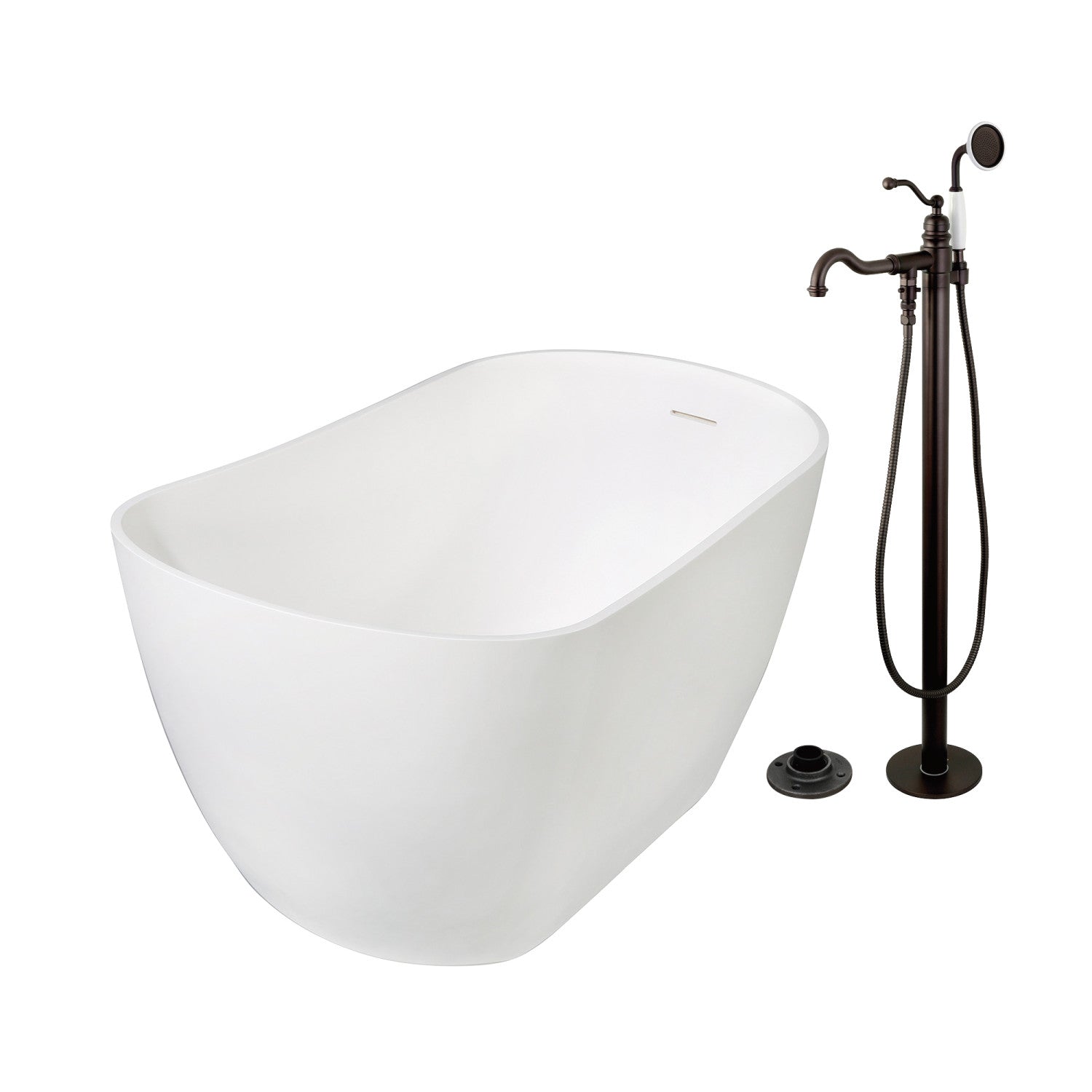 51 Inch Freestanding Oval Bathtub with Oil Rubbed Bronze Faucet - Solid Surface Slipper Tub for Luxury Bathroom - Perfect for Spa Relaxation & Modern Home Decor
