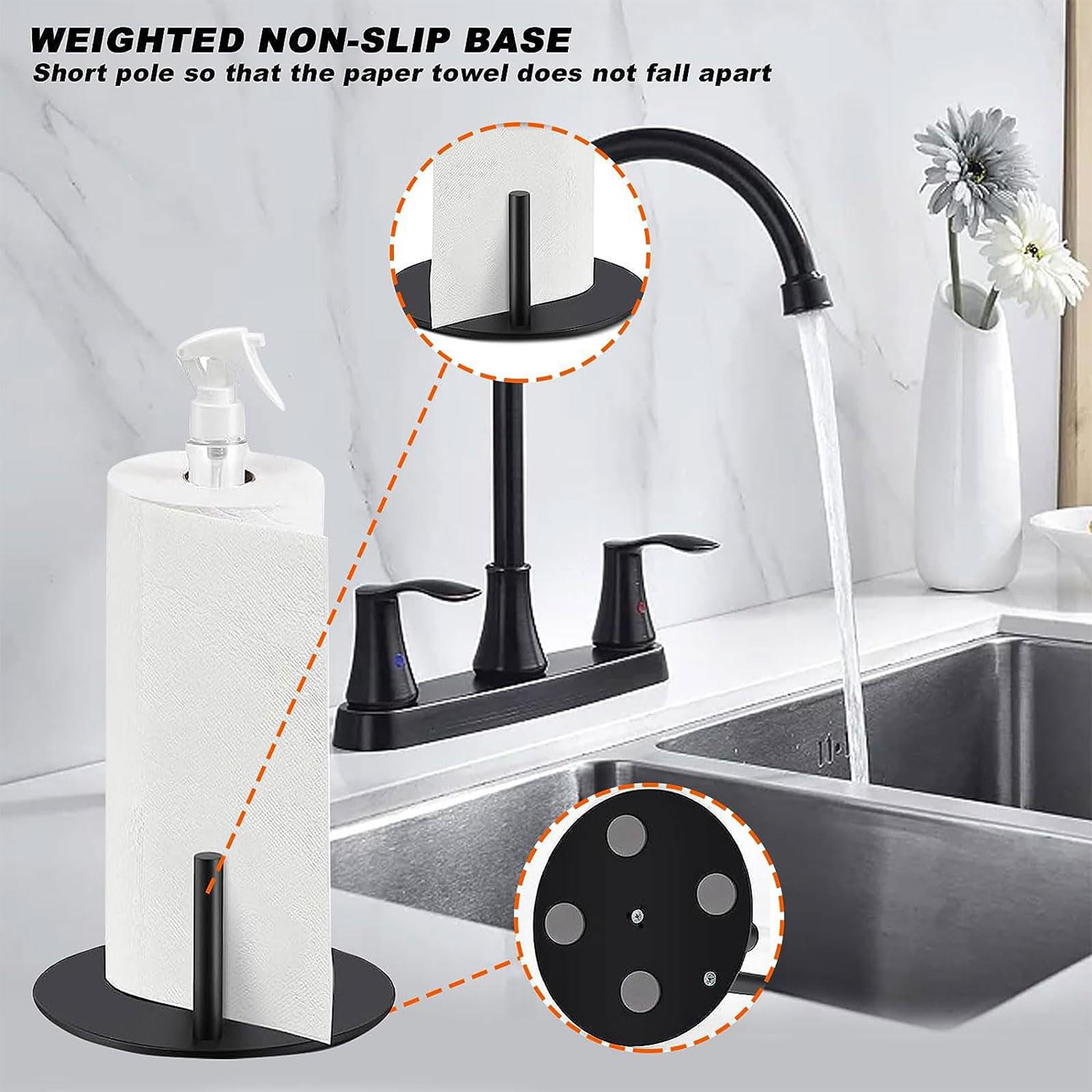 Easy to Install Wall Mount Paper Towel Holder & Bottle Rack - Space Saving Kitchen Organizer for Countertop or Cabinet (Perfect for Small Kitchens & RVs)