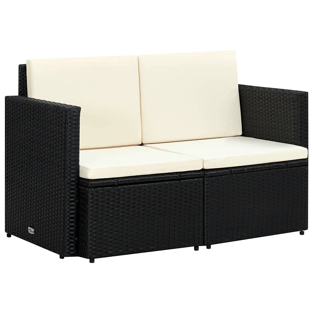 All-Weather 2-Seater PE Rattan Patio Sofa with Cushions - Outdoor Conversation Set for Garden, Terrace & Lawn - Black Wicker Furniture for Relaxing & Entertaining