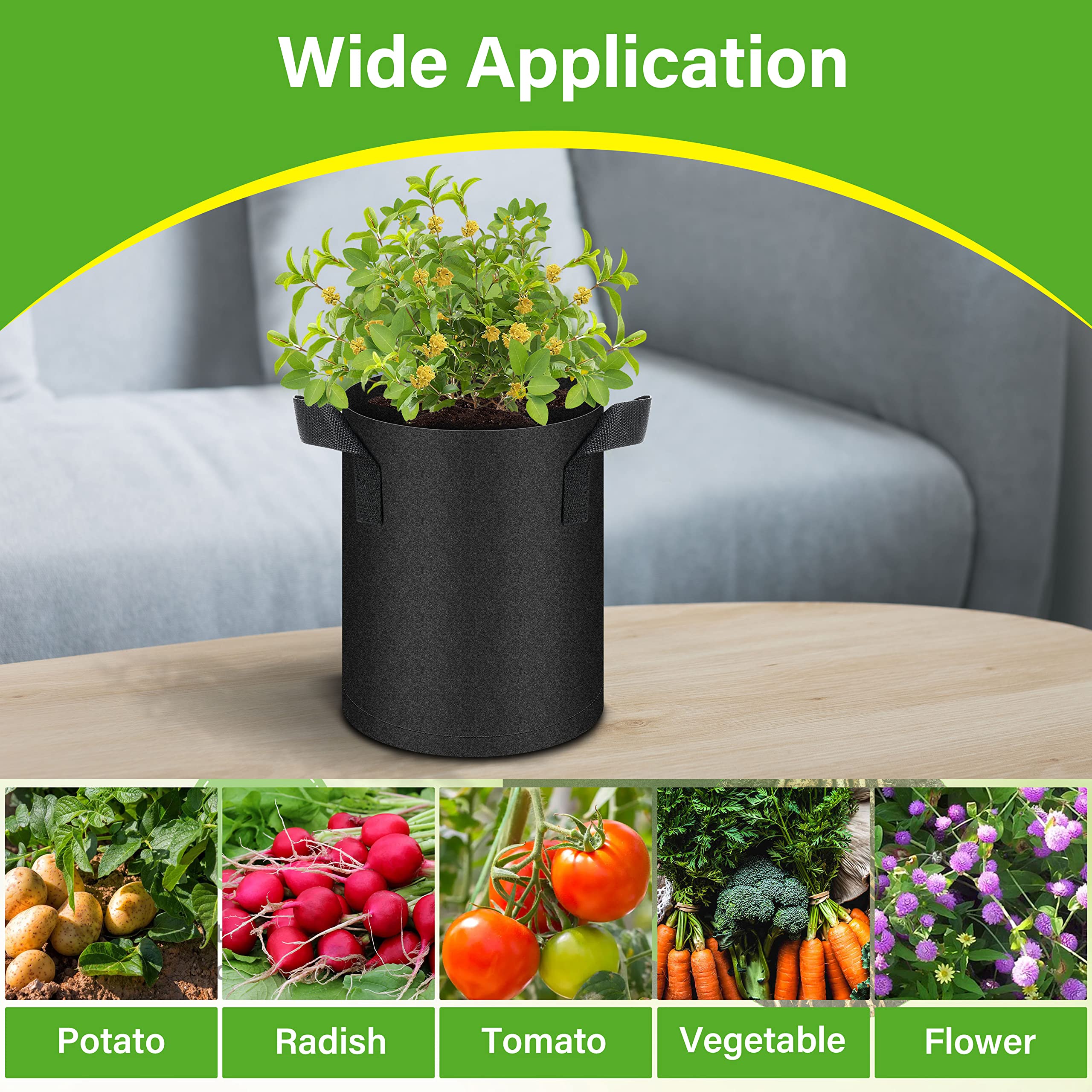 HealSmart 6-Pack 1 Gallon Nonwoven Grow Bags with Handles - Breathable Fabric Plant Pots for Vegetables, Fruits, Flowers & Herbs - Ideal for Indoor/Outdoor Gardening, Balcony & Container Planting