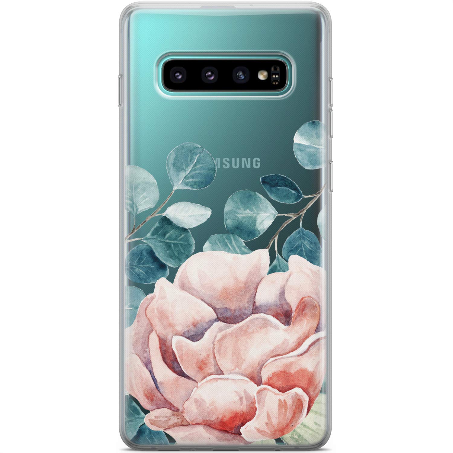 Samsung Galaxy S24 S23 Ultra S22 5G Plus S21 FE S20 S10 Phone Case - Flexible TPU Protective Cover with Floral Succulent Eucalyptus Design - Slim Lightweight Clear Silicone Case for Everyday Use & Travel Protection