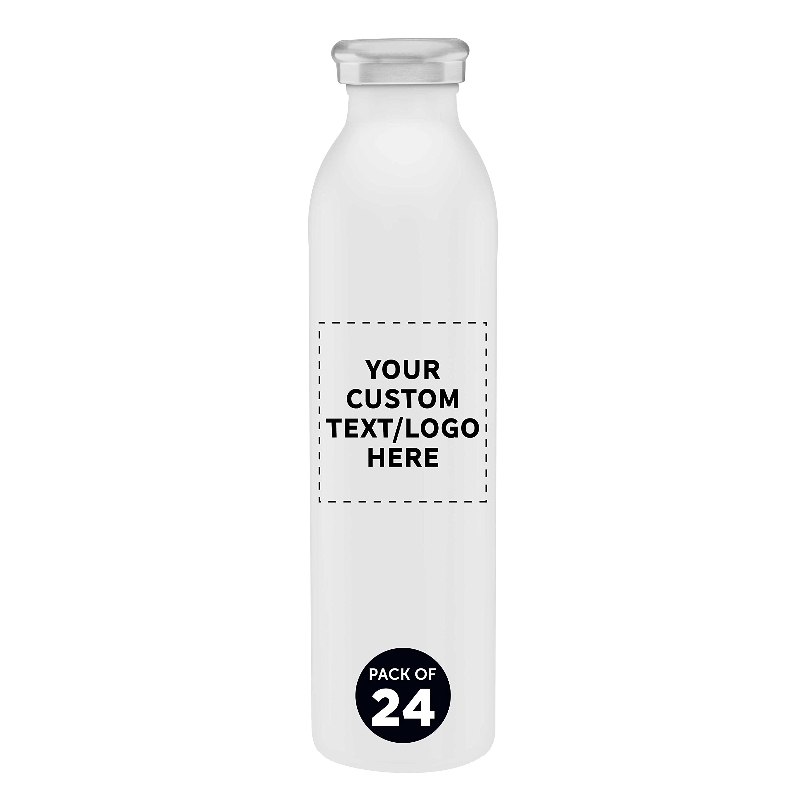 24-Pack Custom Stainless Steel Water Bottles 20oz - Personalized Double Wall Insulated Tumbler for Hot & Cold Drinks - Bulk Posh Drinkware for Office, Gym, Promotions & Gifts (White)
