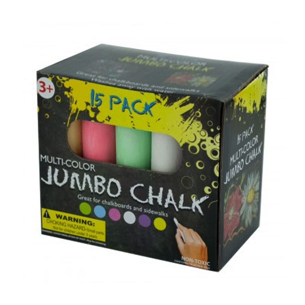 15-Piece Jumbo Washable Sidewalk Chalk Set - Non-Toxic Outdoor Chalk Sticks for Kids, Playground, School & Driveway Fun - Bright Colors for Creative Drawing & Learning Activities