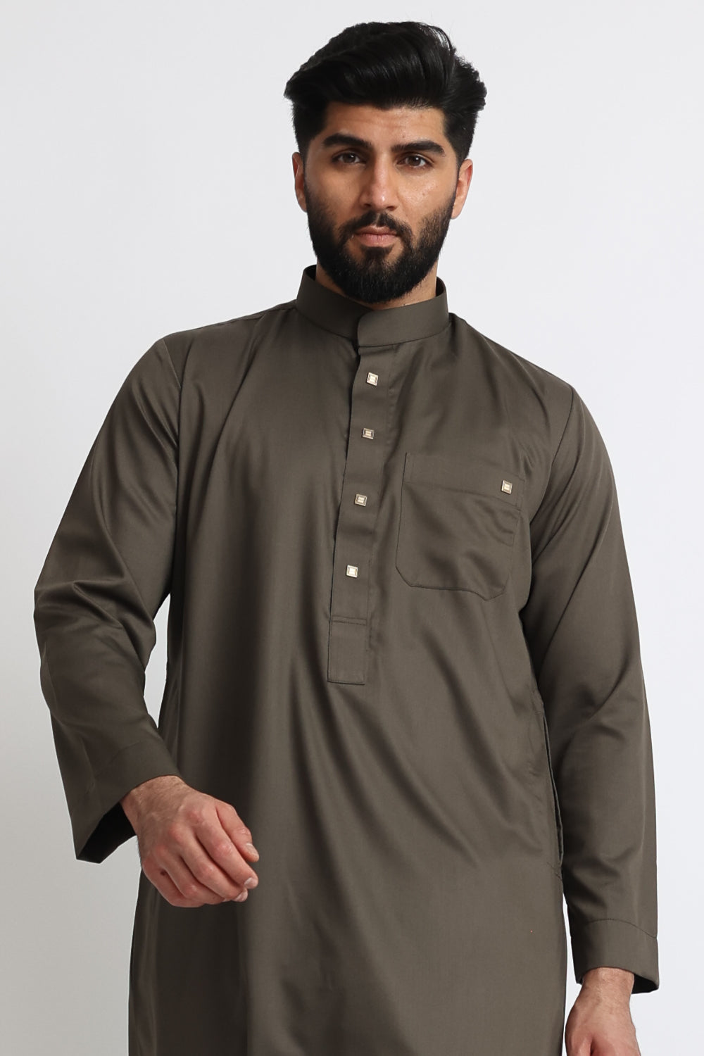 J1517 Dune Saudi Collar Thobe for Men - Traditional Arabic Robe with Embroidery - Perfect for Eid, Wedding & Special Occasions