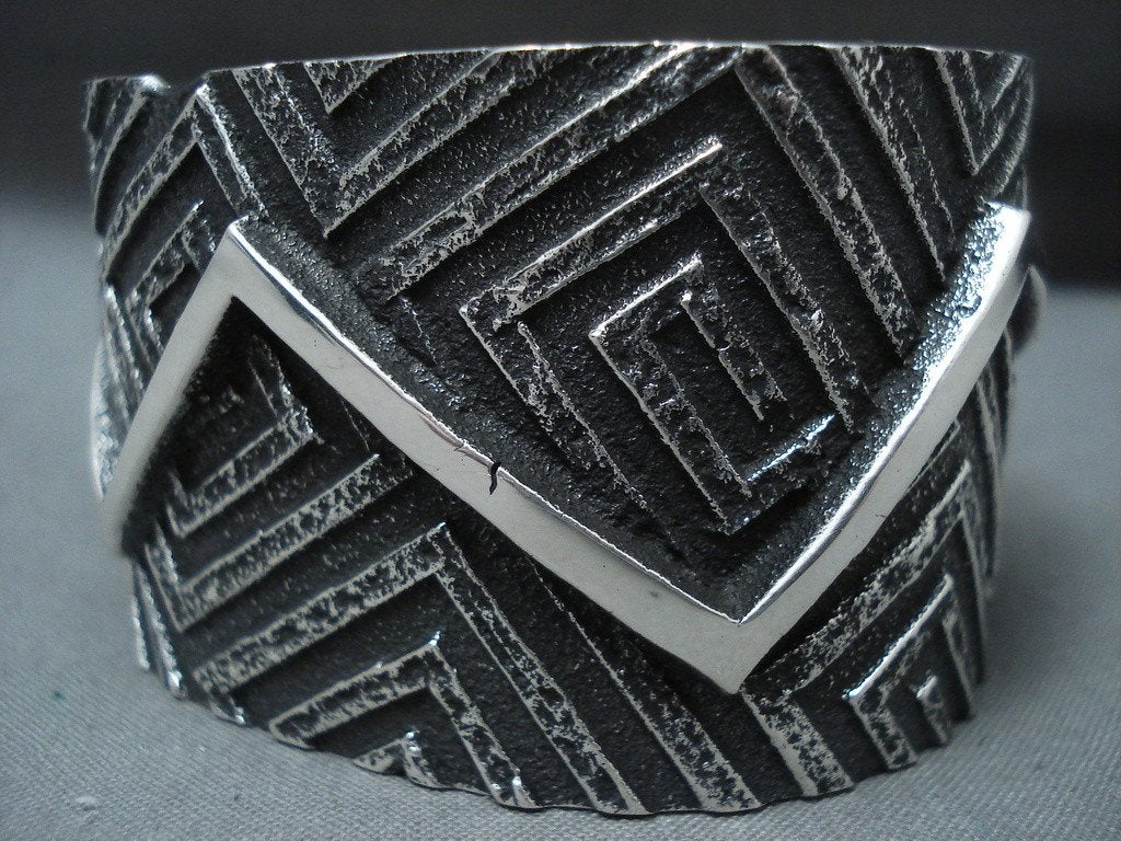 128 Gram Aaron Anderson Zig Zag Tufa Cast Navajo Sterling Silver Native American Jewelry Bracelet - Handmade Tribal Art for Women & Men, Perfect for Weddings, Powwows & Southwest Fashion