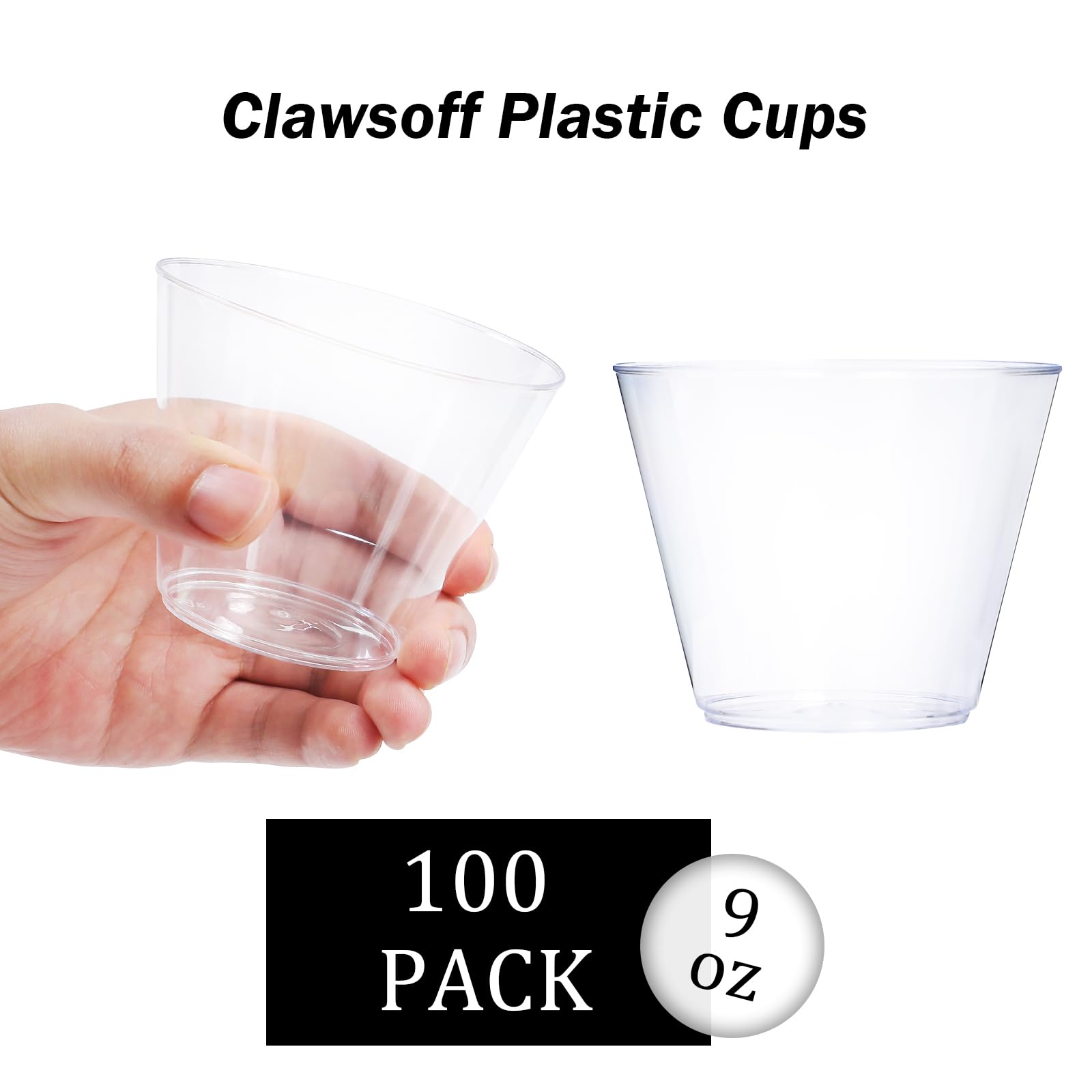 9 oz Clear Plastic Cups - 100 Pack Disposable Wedding & Cocktail Cups, Bulk Clear Plastic Tumblers for Iced Coffee, Cold Beverages - Perfect for Parties, Events, and Home Use