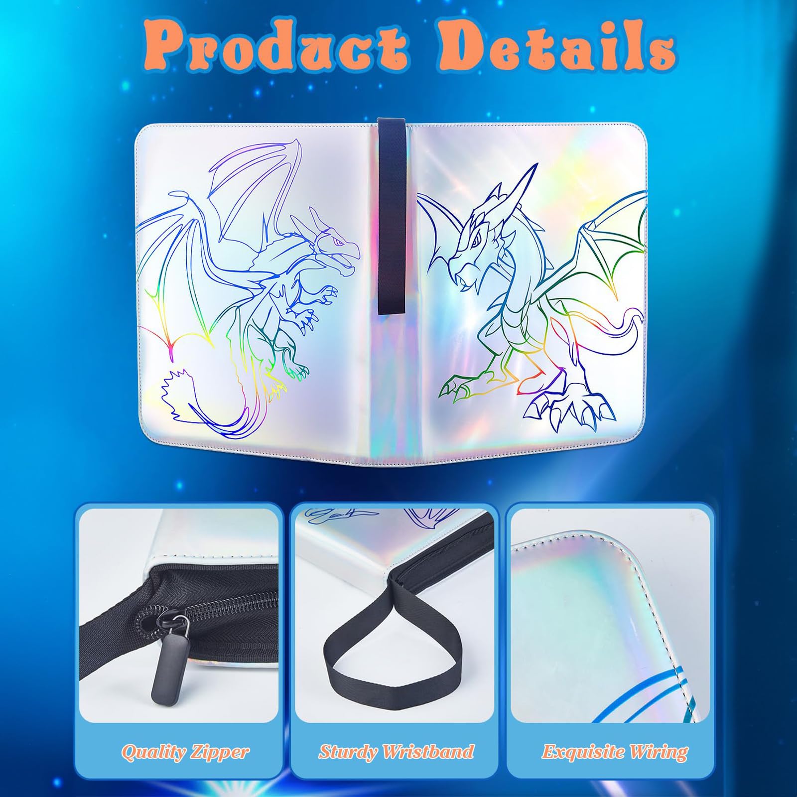 Lictin 9-Pocket Holographic Trading Card Binder - Holds 810 Cards with 45 Removable Sleeves, 3-Ring Card Collection Album for Standard Size Cards (Pokemon, MTG, Yu-Gi-Oh) - Double-Sided Protection for Card Showcase & Storage