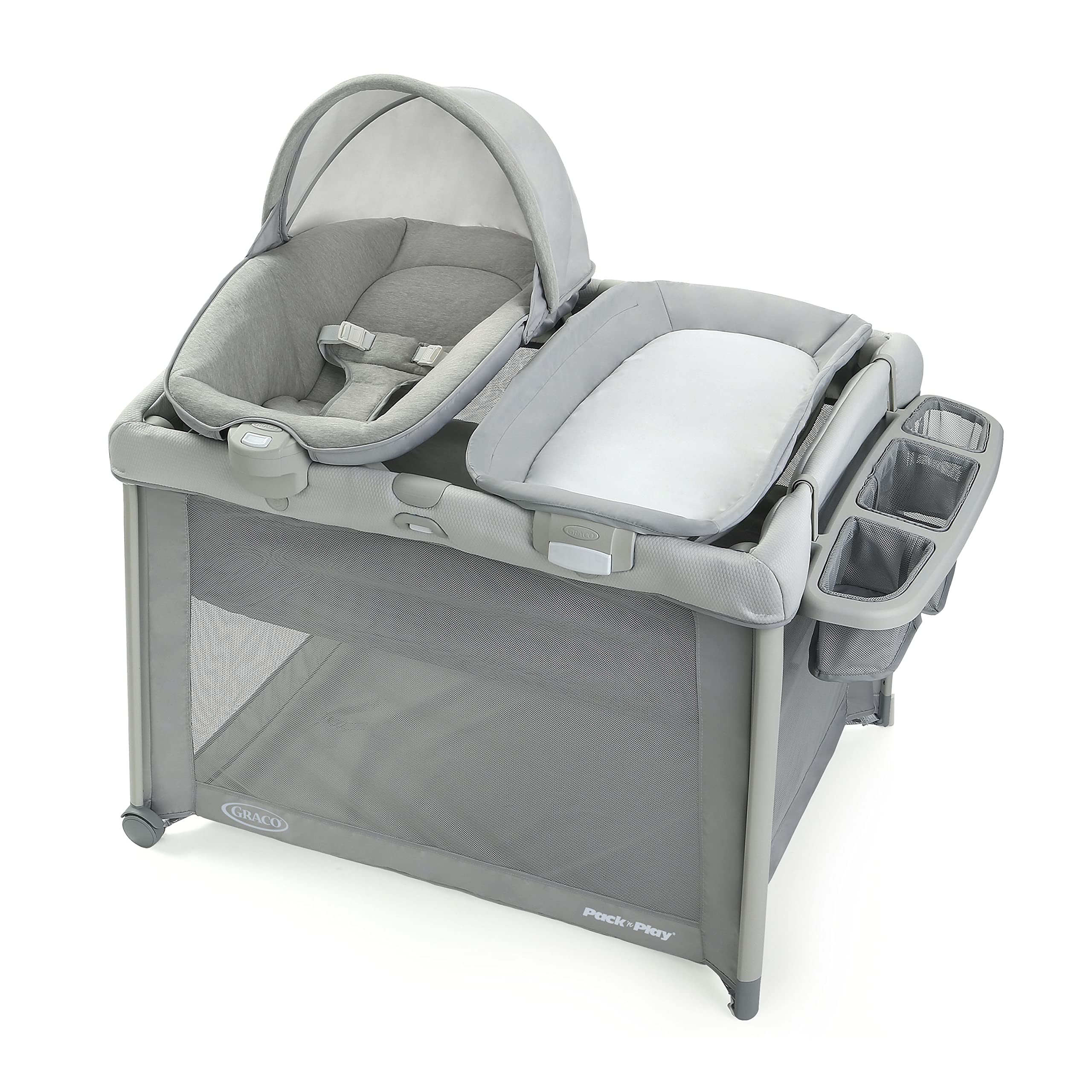 Graco Pack 'n Play FoldLite Playard - Portable Baby Playpen with Removable Bassinet & Travel Bag | Perfect for Travel, Home, and Daycare Use