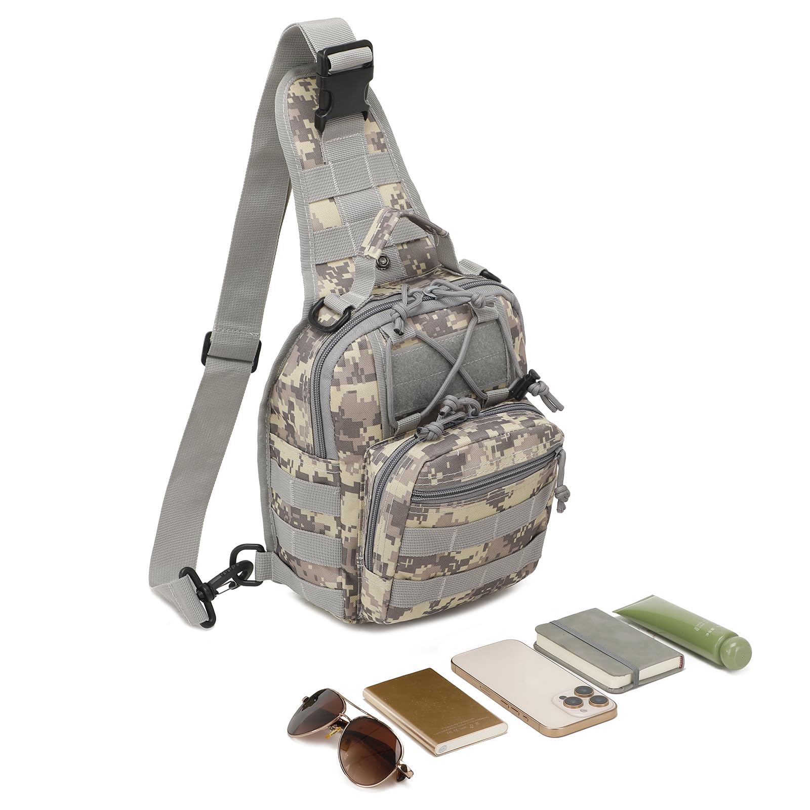 Tactical Sling Bag for Men - Small Crossbody Chest Bag with Adjustable Strap - EDC Shoulder Pack for Outdoor, Hiking, Travel & Everyday Carry (ACU Camo)