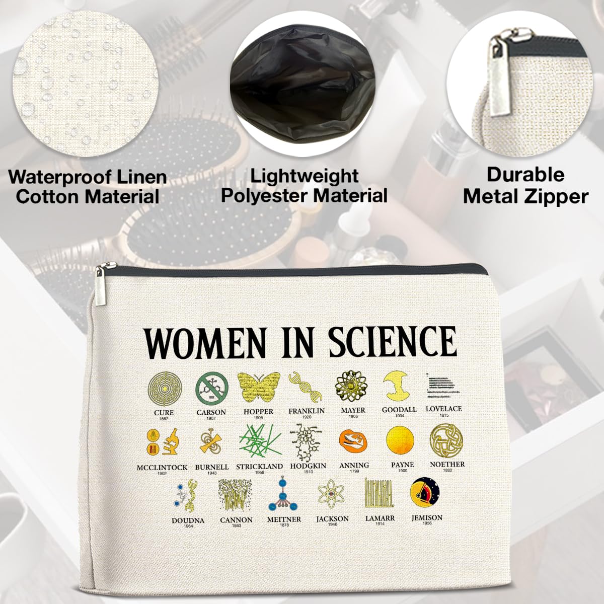 Science-Themed Makeup Bag for Women - Perfect Gift for Science Teachers & Lovers - Cosmetic Pouch with Zipper for Travel, Work & School Essentials