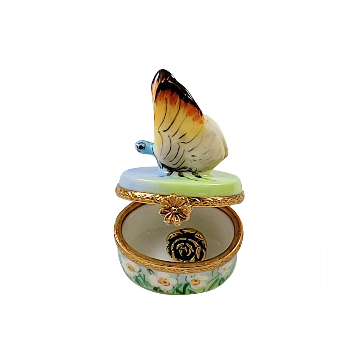 Exquisite Limoges Porcelain Butterfly with Brass Flower Accent - Perfect for Home Décor, Wedding Favors & Collectible Gifts