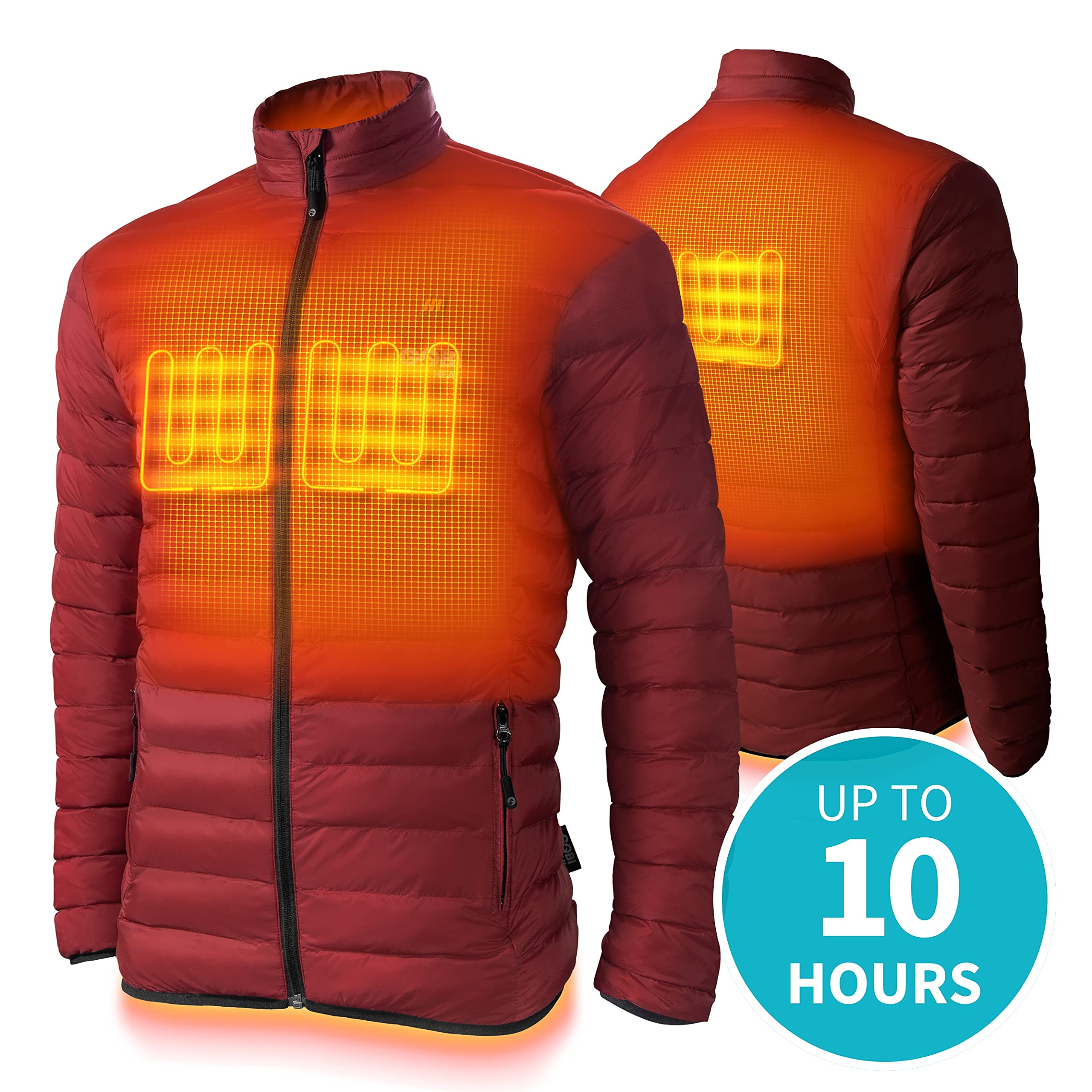 Wolf Men's Puffer Heated Jacket with 10-Hour Heating - Rechargeable Battery & Charger Included | Winter Outdoor Activities, Skiing, Hiking, Camping