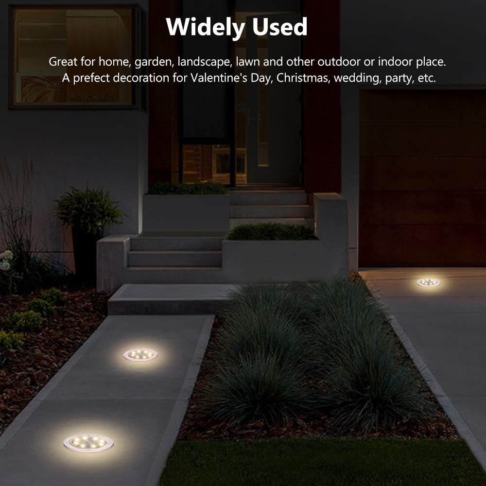 Aogist Solar Ground Lights - 4 Pack LED Garden Disk Lights, Waterproof Outdoor Landscape Lighting for Lawn, Patio, Pathway, Yard, Deck & Walkway (Warm White) - Perfect for Garden Decoration, Backyard Lighting & Nighttime Safety