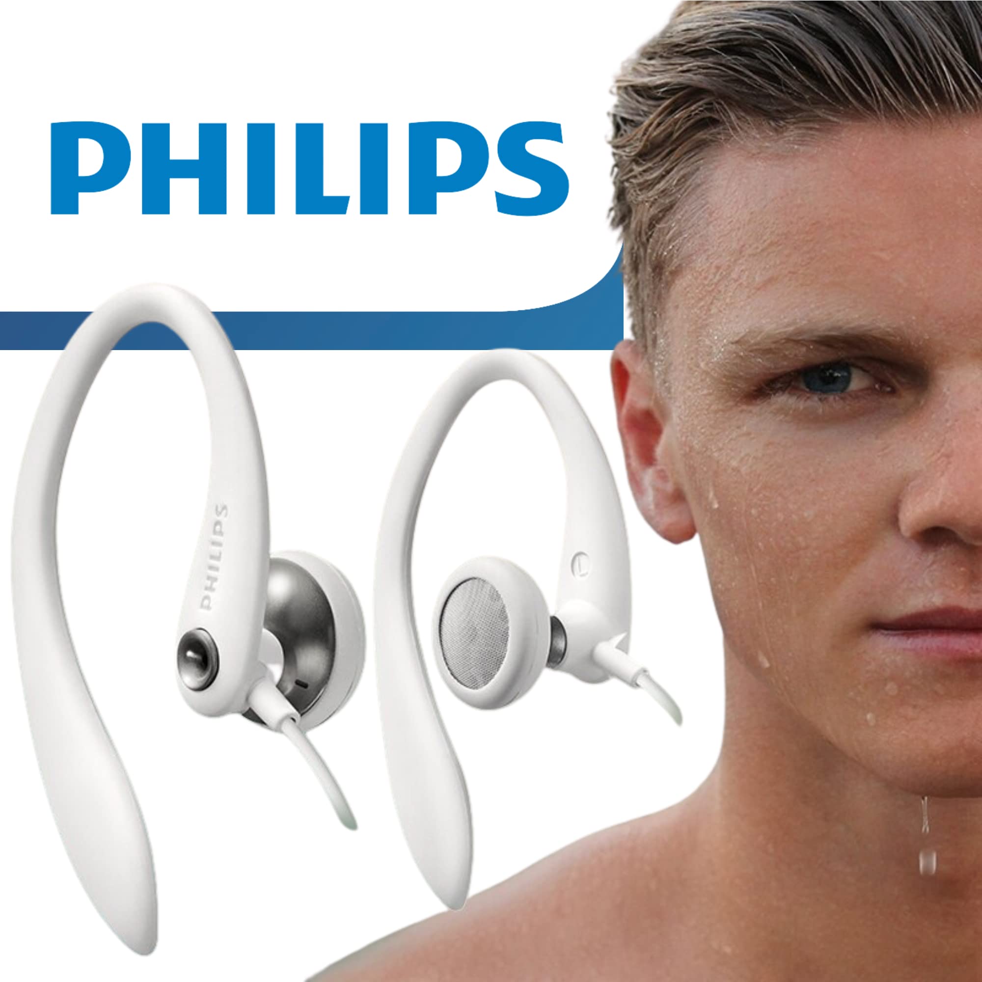 Philips SHS3200WT/37 Wireless Sports Headphones with Flexible Ear Hook - White - Perfect for Running, Gym & Workout