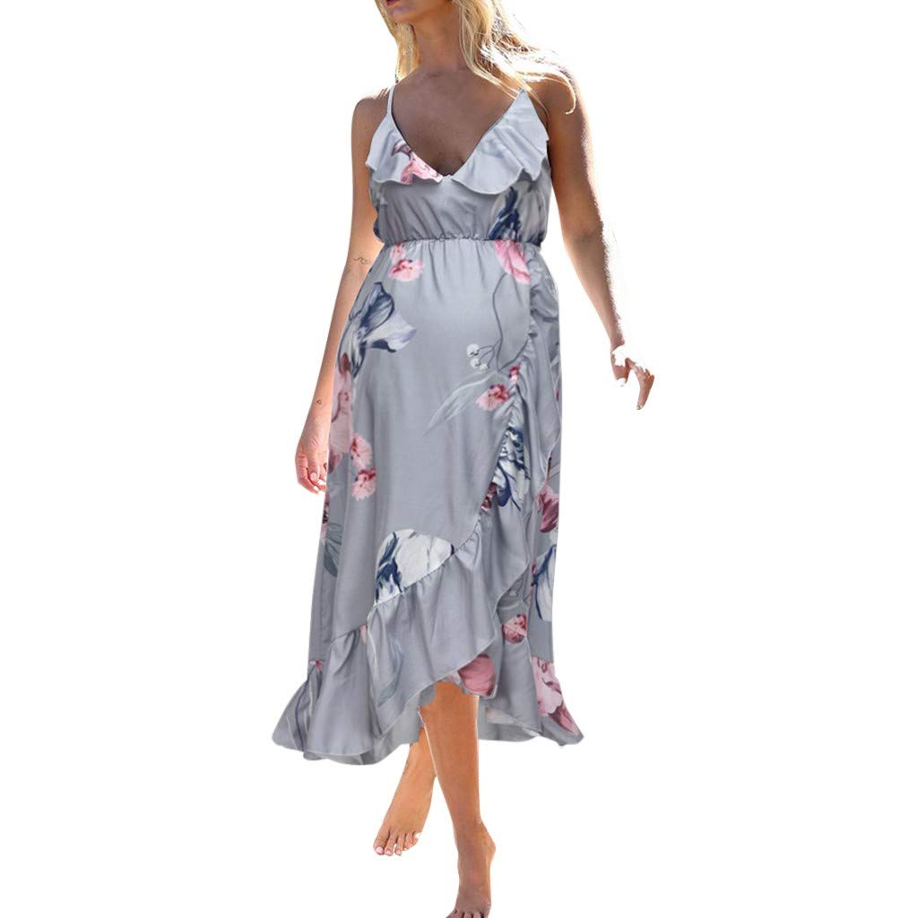 Maternity Sleeveless Floral Print Ruffle Sundress for Women - Pregnancy Summer Dress for Casual Wear, Beach Vacation & Baby Shower