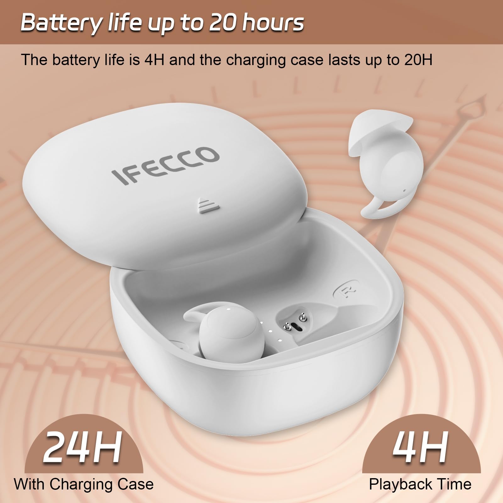 IFECCO Wireless Sleep Earbuds - Mini Bluetooth Headphones for Side Sleepers with Noise Cancelling & IPX6 Waterproof, Comfortable Invisible Earphones for Sleeping, Running, Yoga and Nighttime Relaxation