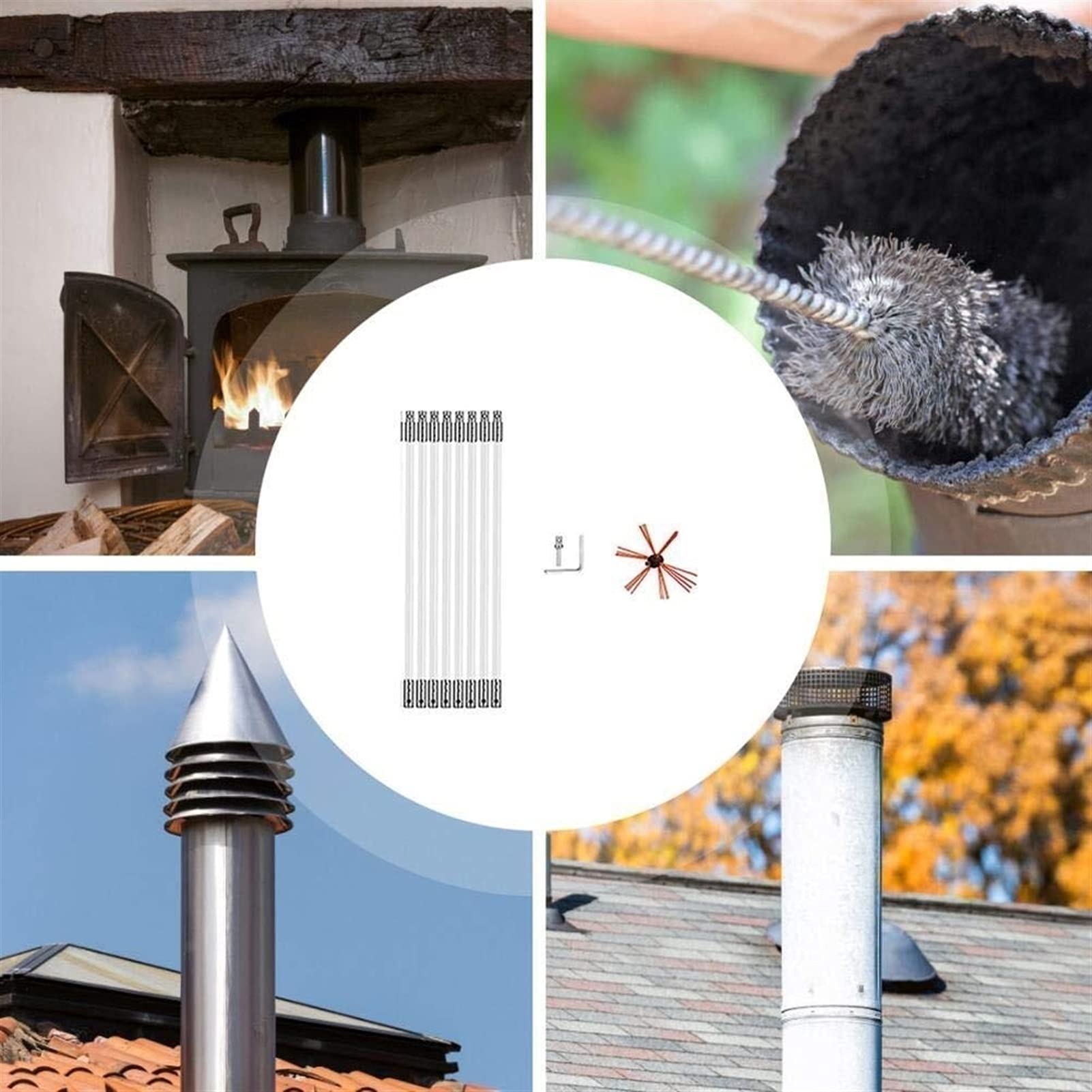 10m Fireplace Brush Kit - Easy Connect White Rods with Brush Head for Chimney Sweeping & Cleaning | Perfect for Wood Stove, Fireplace & Chimney Maintenance