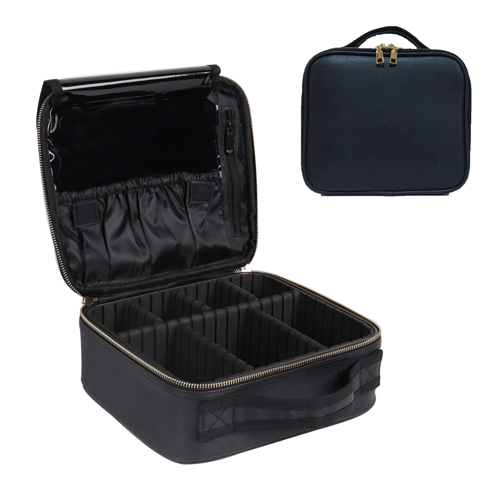 Professional Makeup Train Case - Portable Travel Cosmetic Bag with Adjustable Dividers for Women | Organize Makeup Tools, Toiletry, Jewelry & Digital Accessories | Perfect for Travel, Salon & Home Storage