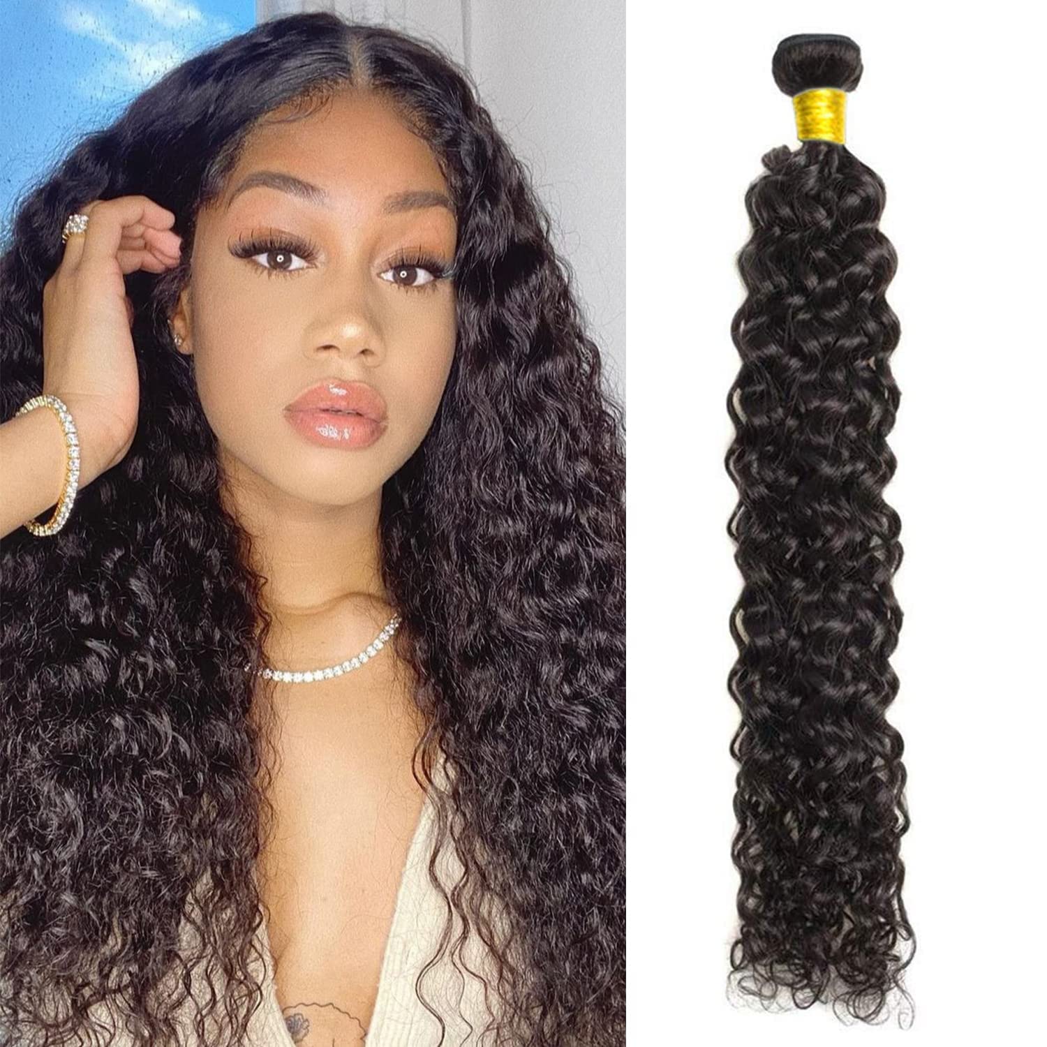 20Inch Brazilian Virgin Human Hair Bundles - Water Wave Hair Extensions 100g Natural Black for Styling & Volume | Perfect for Daily Wear, Parties & Special Occasions