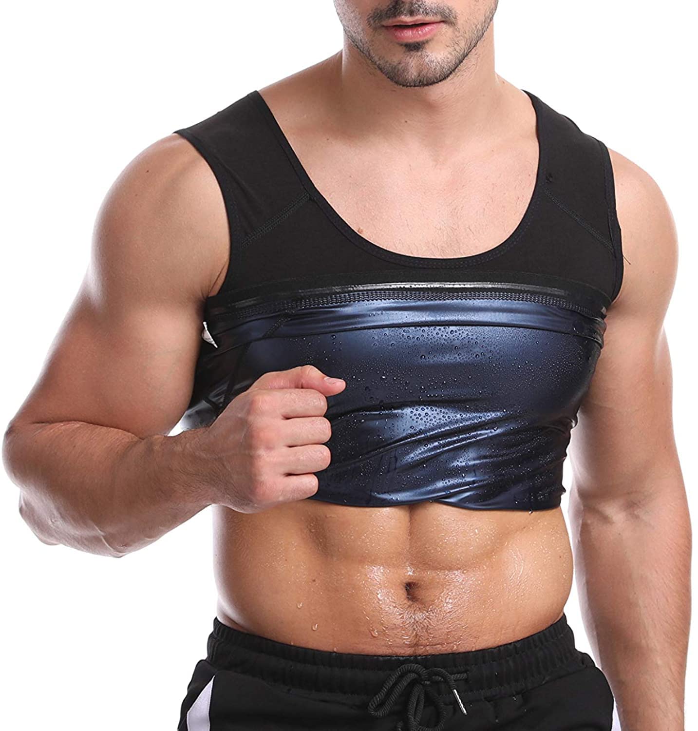 Bakerdani Men's Slimming Sauna Vest - Hot Sweat Workout Tank Top for Weight Loss & Body Shaping - Ideal for Gym, Running, and Fitness Training