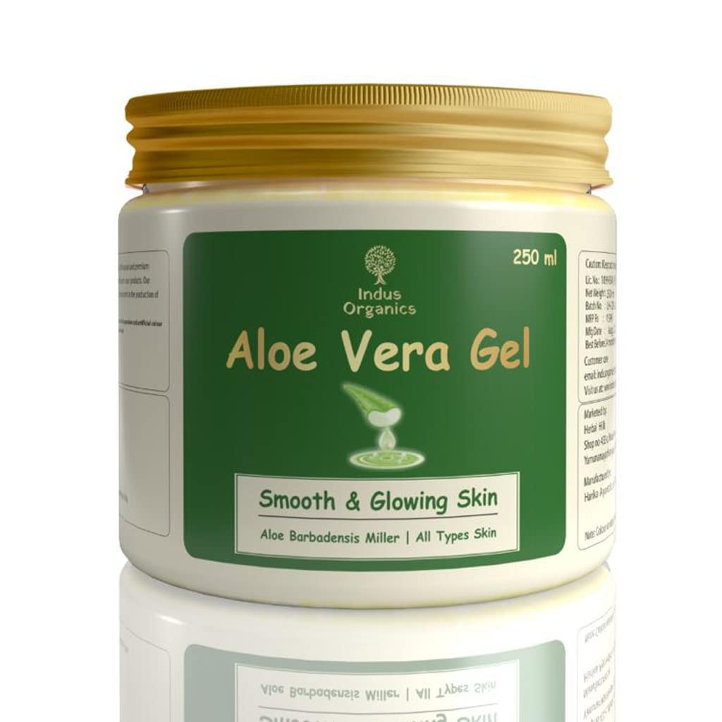 Indus Organics Pure Aloe Vera Gel for Skin & Hair Care - 250ml | Hydrating, Moisturizing & Soothing Gel for Face, Body & Scalp | Perfect for Sunburn Relief, After-Sun Care, Hair Conditioning & Daily Skincare Routine