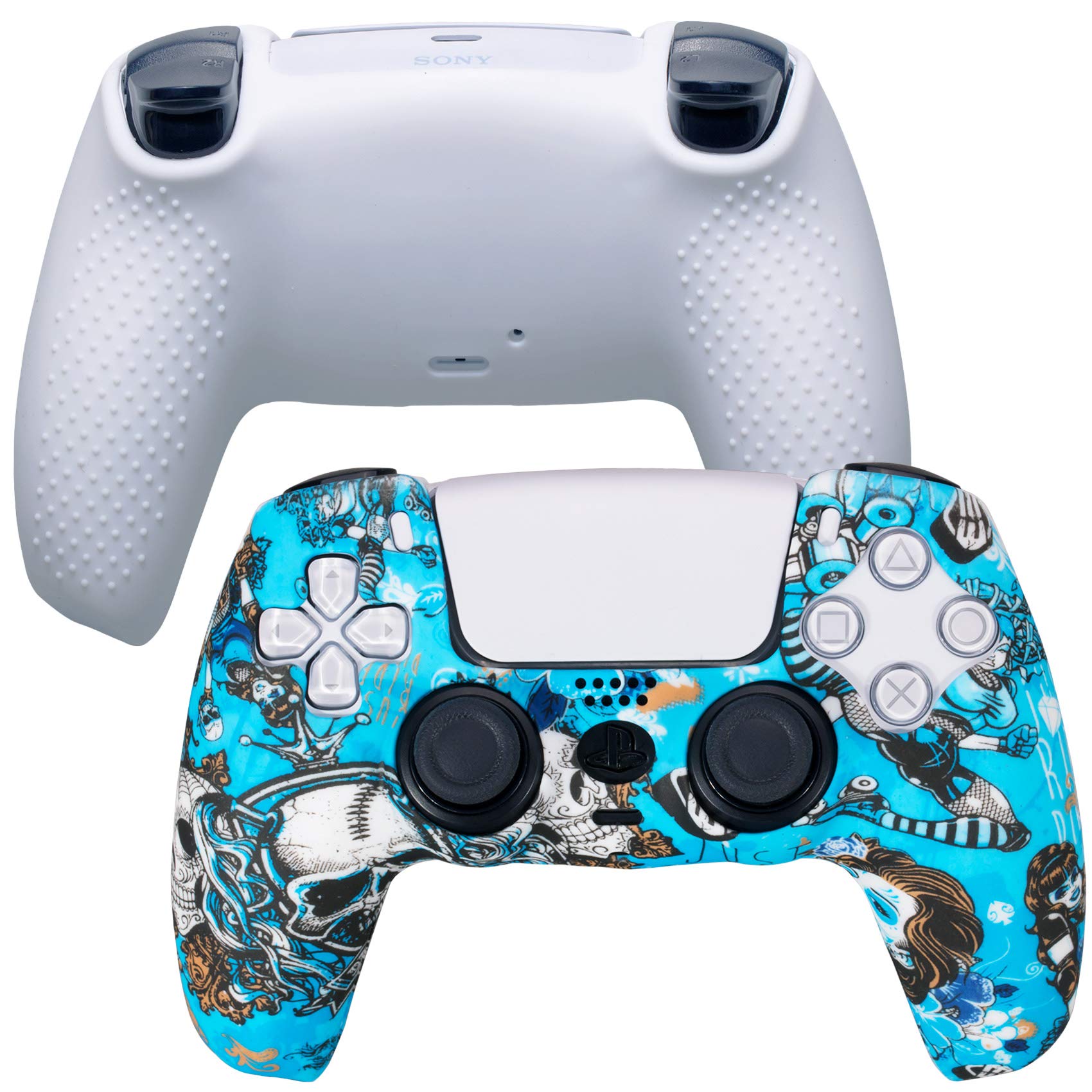 9CDeer 1 x Thick Silicone Protective Cover Skin + 10 Thumb Grips for Playstation 5 / PS5 / Dualsense Controller - Anti-Slip, Scratch Resistant for Enhanced Gaming Comfort