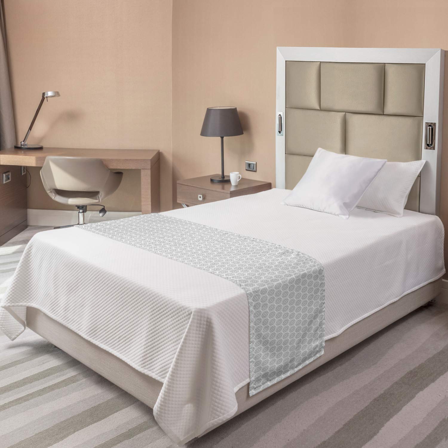 Ambesonne Floral Bed Runner - Elegant Greyscale Ornamental Design for Twin Beds | Decorative Bed Scarf for Hotels, Homes & Guestrooms | Perfect for Weddings, Bedroom Decor & Luxury Styling