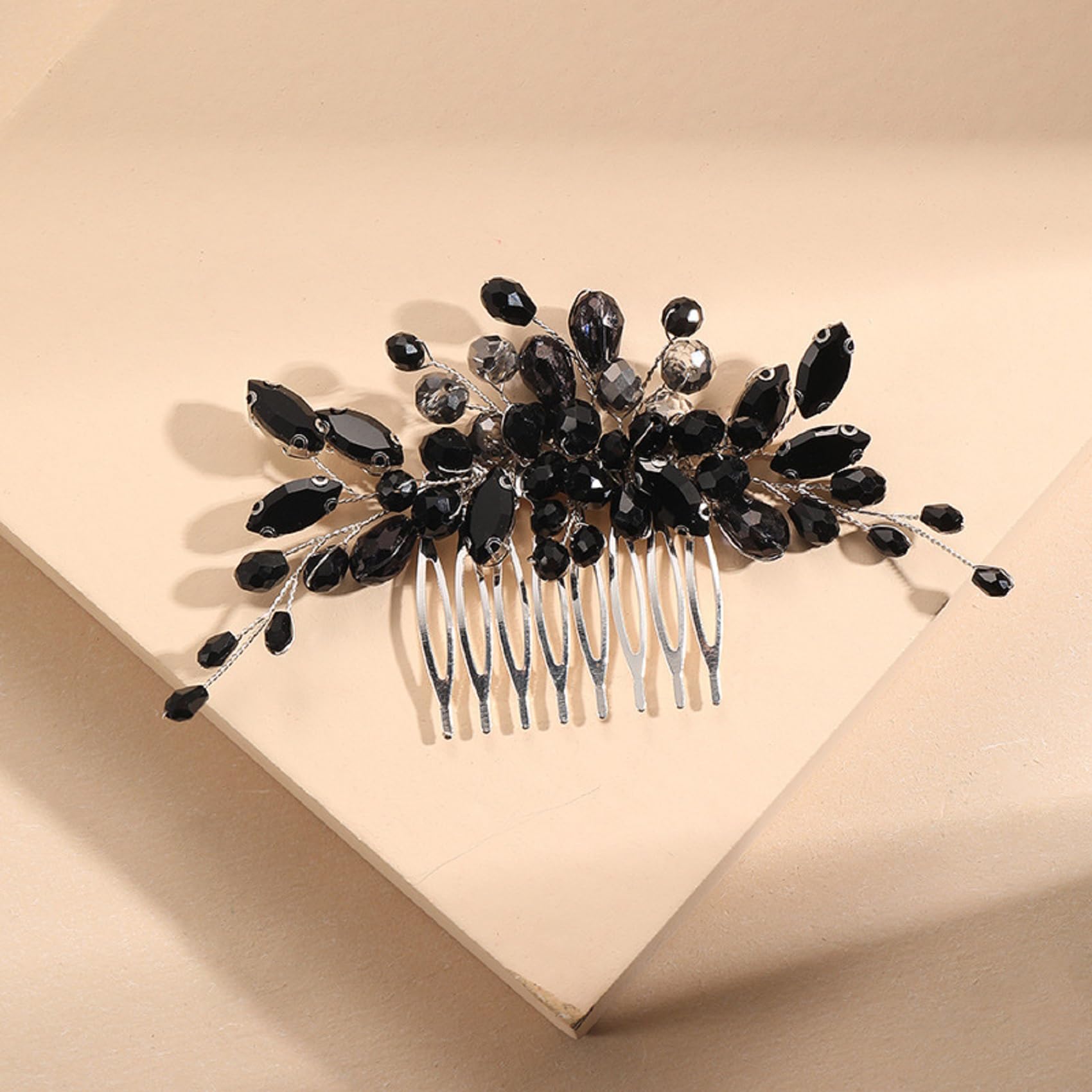 Elegant Black Crystal Bridal Hair Comb - Leaf Design Wedding Hair Accessories for Women, Bridesmaids & Girls | Perfect for Weddings, Prom & Special Occasions
