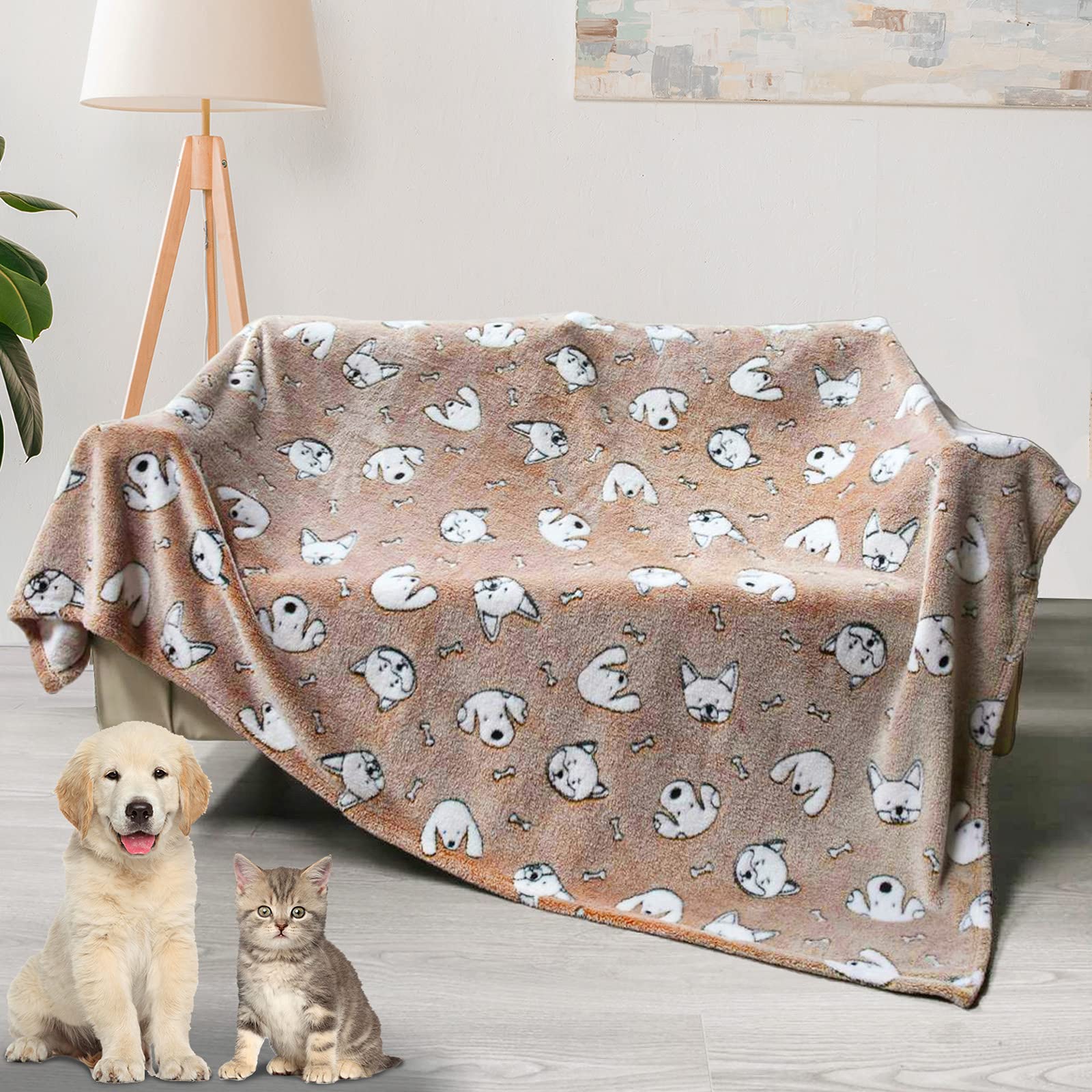Fluffy Fleece Dog & Cat Blanket - 24x32 Inch Super Soft Warm Pet Blanket for Small Dogs & Cats - Cute Brown Print for Couch, Sofa & Bed - Cozy Winter Pet Accessory for Indoor Use