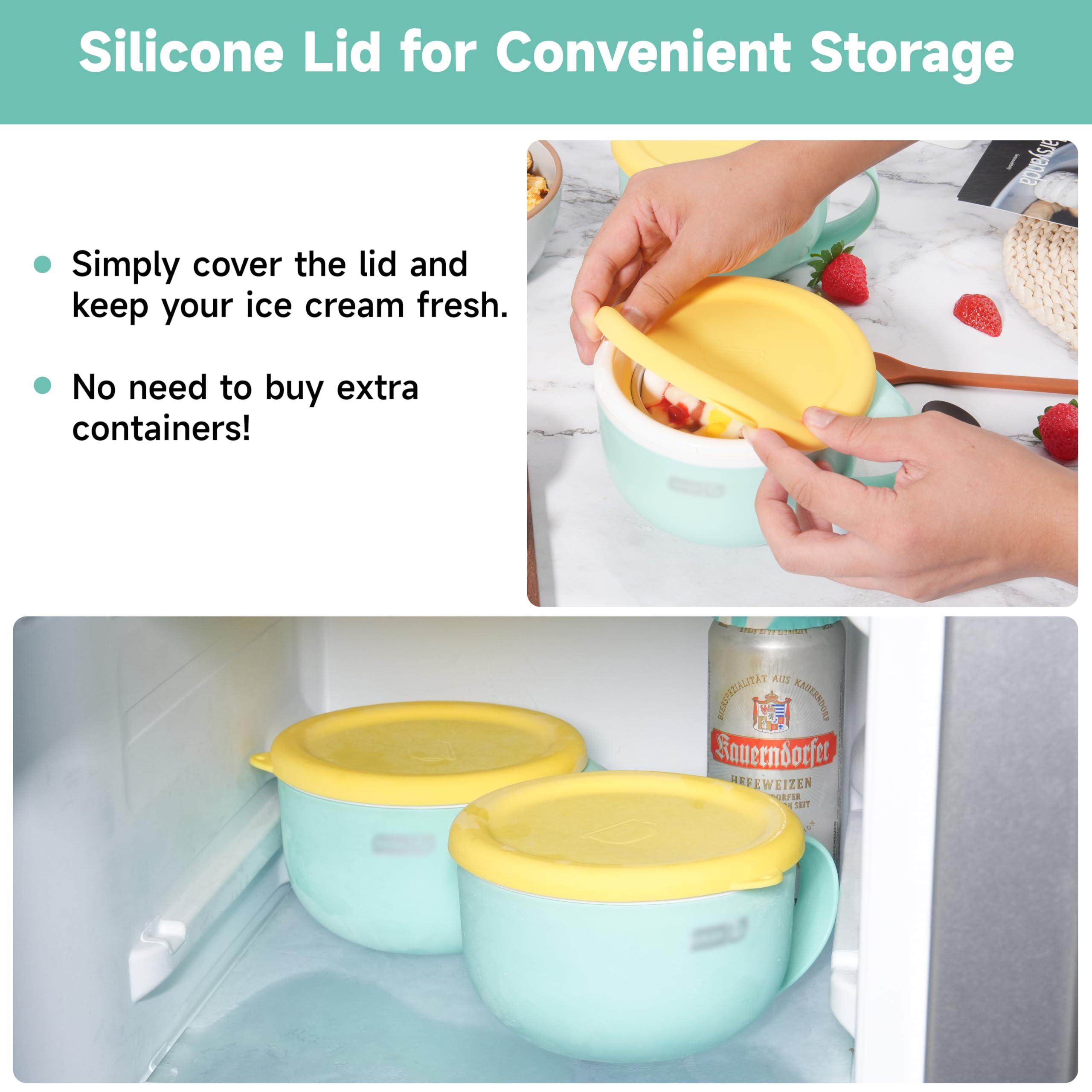 2-Pack Silicone Lids for Dash My Mug Ice Cream Maker - Food Grade Reusable Bowl Covers - Freezer & Dishwasher Safe - Perfect for Ice Cream Storage & Food Preservation (Bowl Not Included)