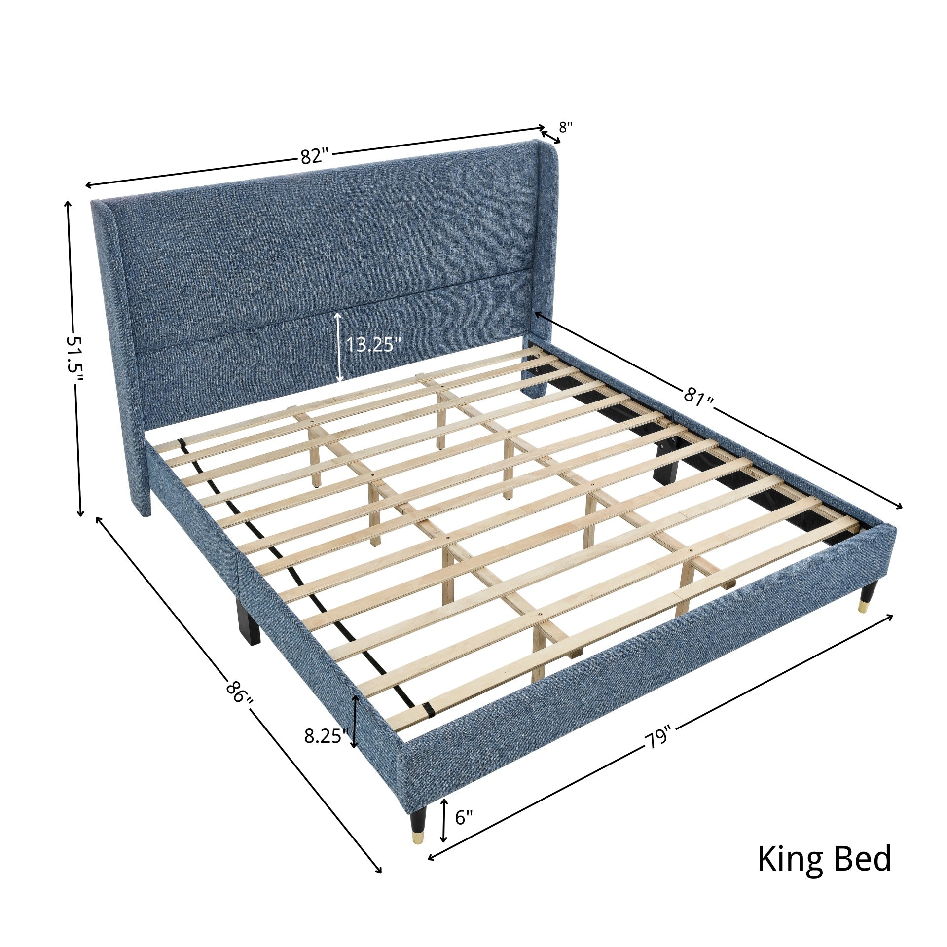 Roundhill Furniture Arles 3-Piece Upholstered Bedroom Set - Wingback Platform Bed with 2 Nightstands for Master Bedroom, Guest Room & Apartment Decor