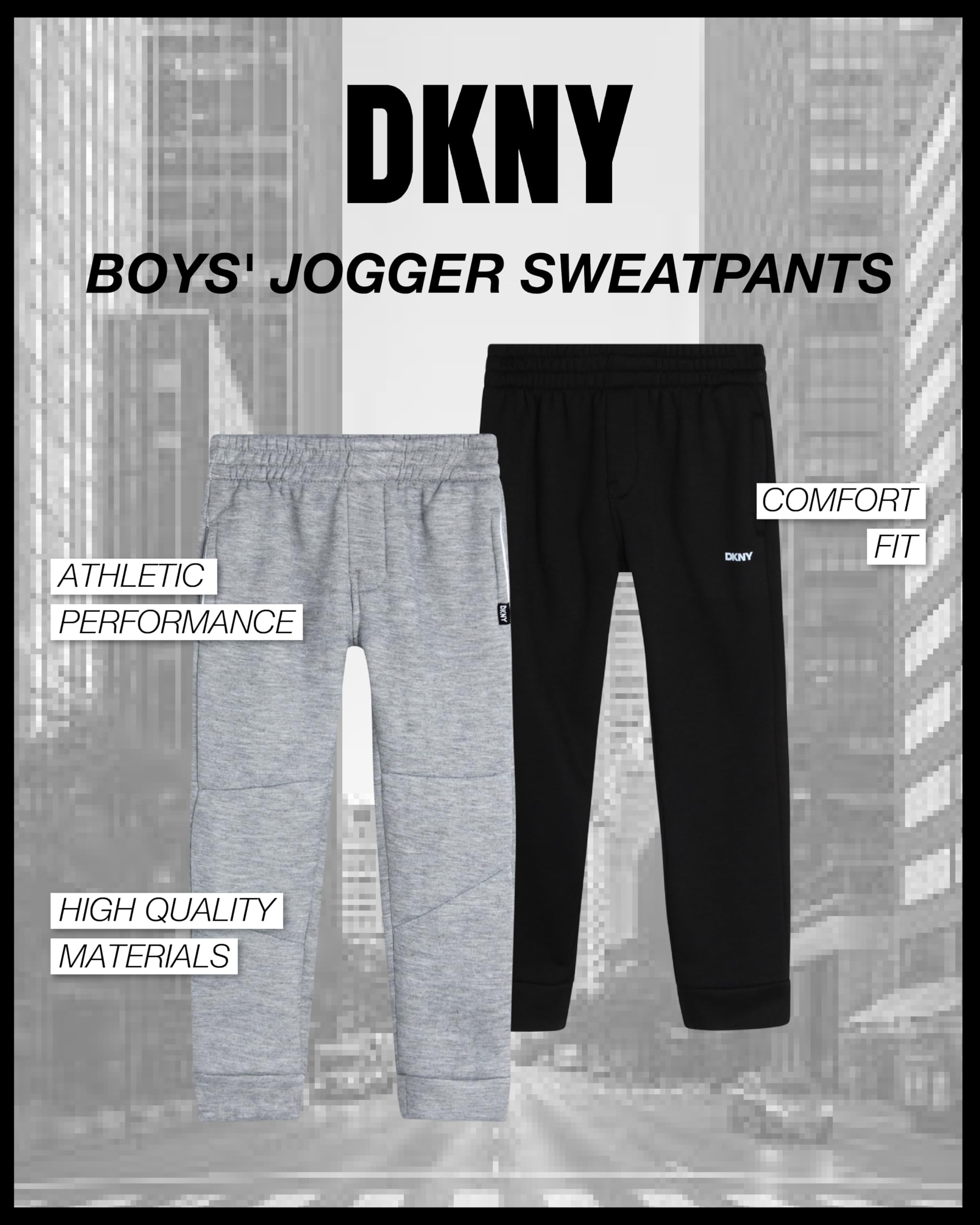 DKNY Toddler Boys' Fleece Joggers - 2 Pack Soft Performance Sweatpants for Active Kids (2T-7) | Perfect for Playdates, School & Outdoor Activities
